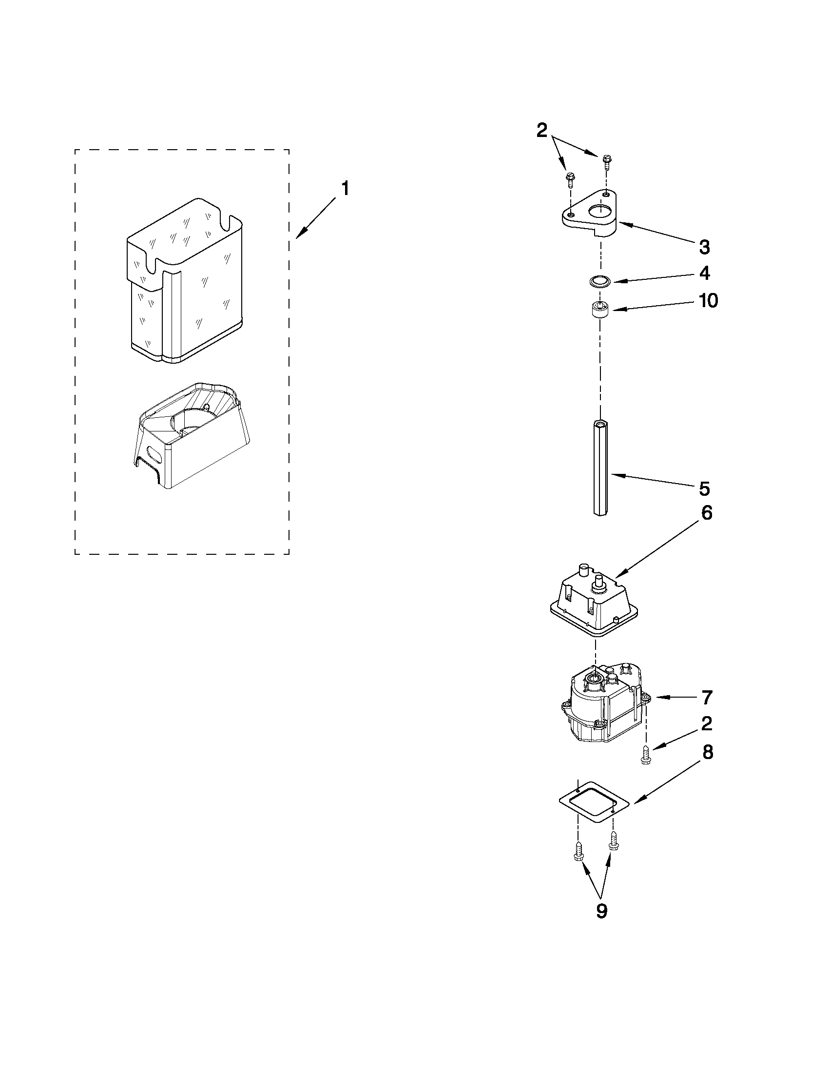Maytag MSF22C2EXB00 motor and ice container parts diagram