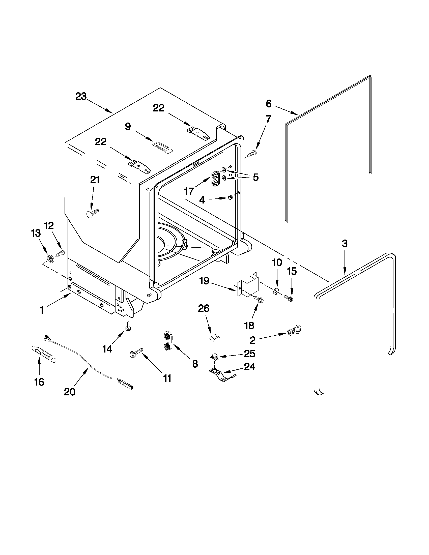 Maytag MDB7749AWW2 tub and frame parts diagram