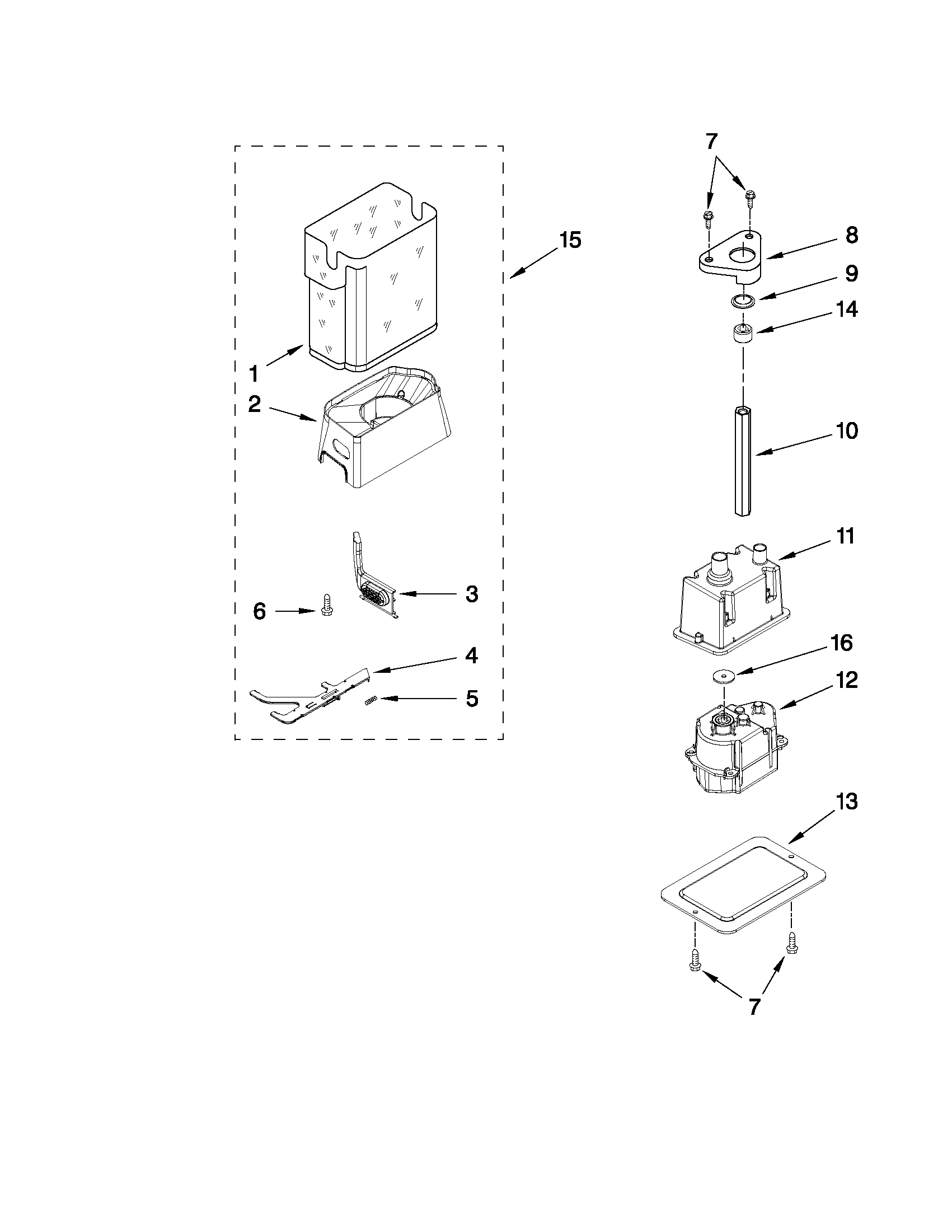 Jenn-Air JS42SEDUDW13 motor and ice container parts diagram