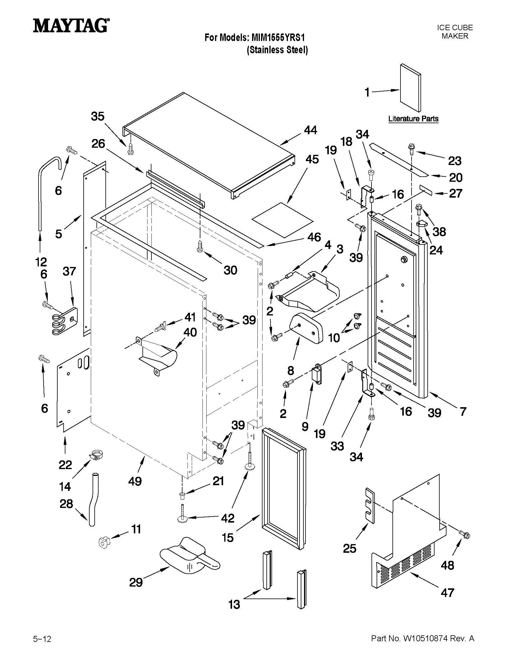 Maytag MIM1555YRS1 cabinet liner and door parts diagram