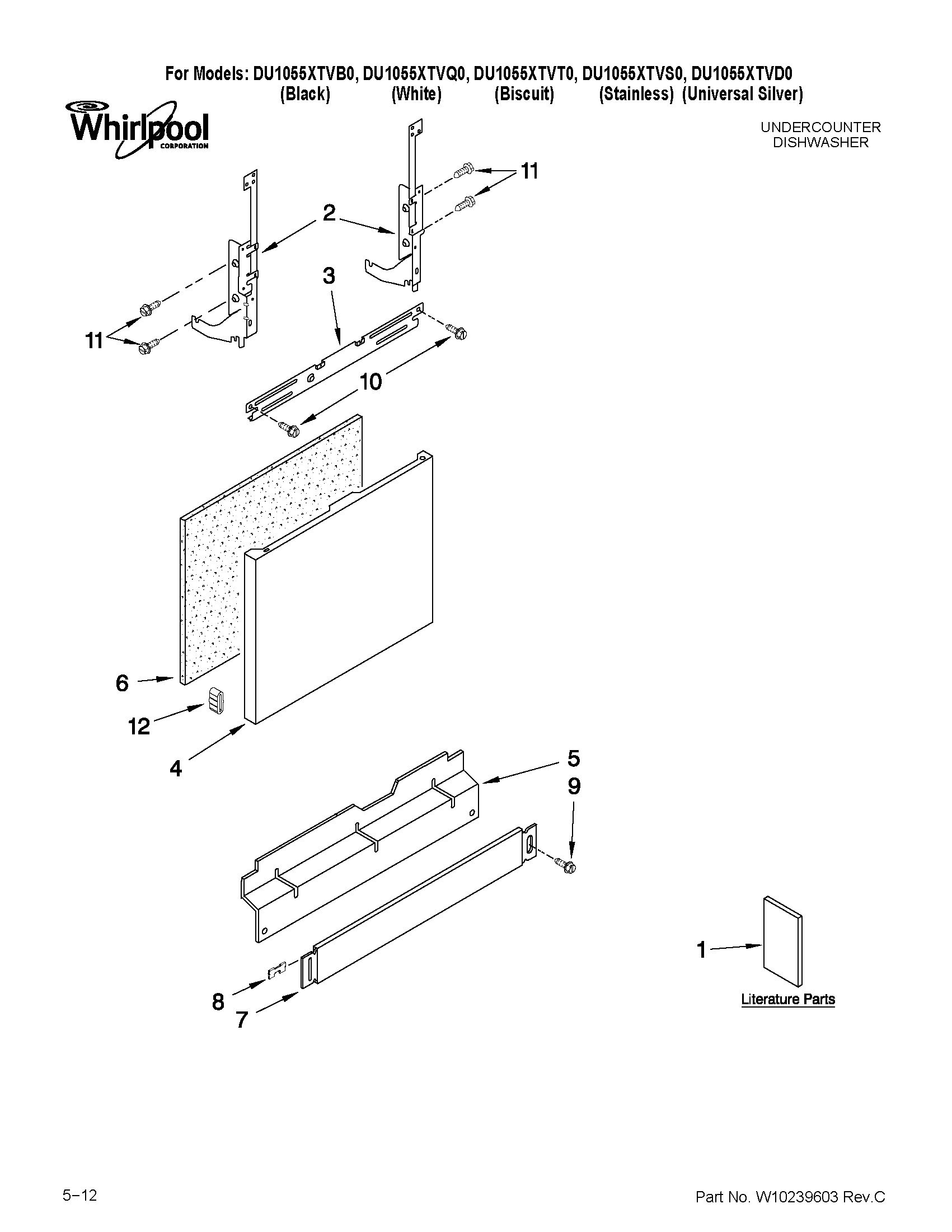 Whirlpool DU1055XTVD0 door and panel parts diagram