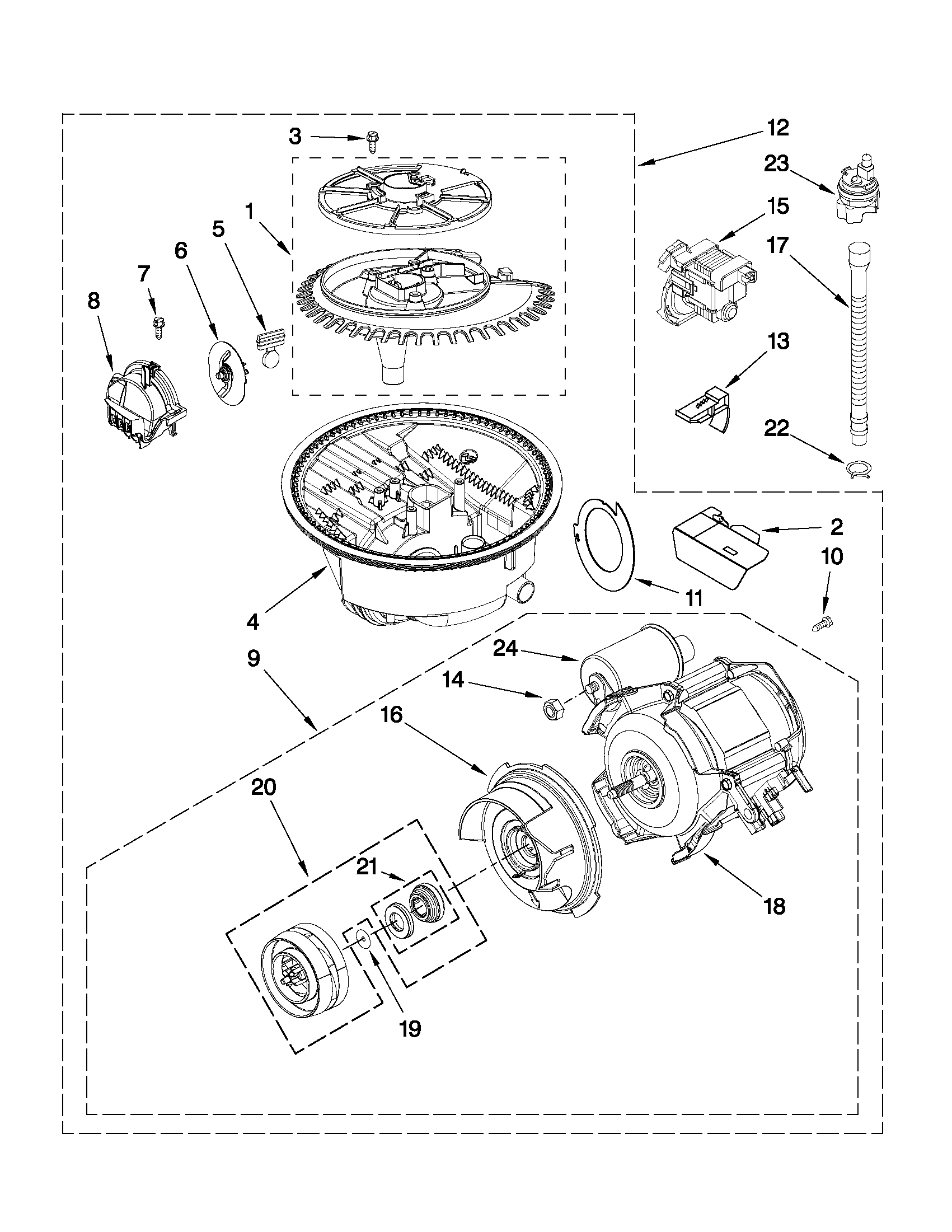 Whirlpool DU1055XTVD0 pump and motor parts diagram