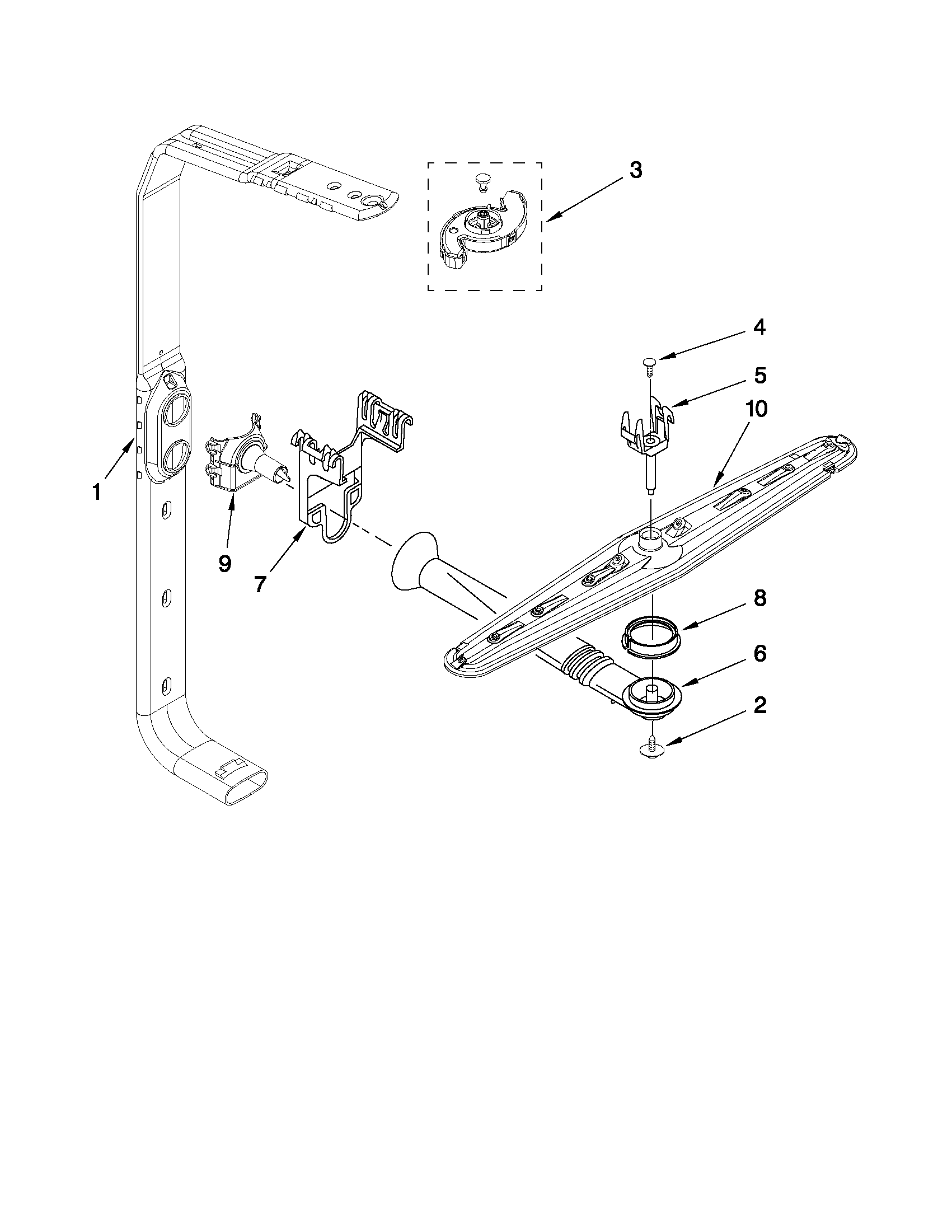 Whirlpool DU1055XTVD0 upper wash and rinse parts diagram