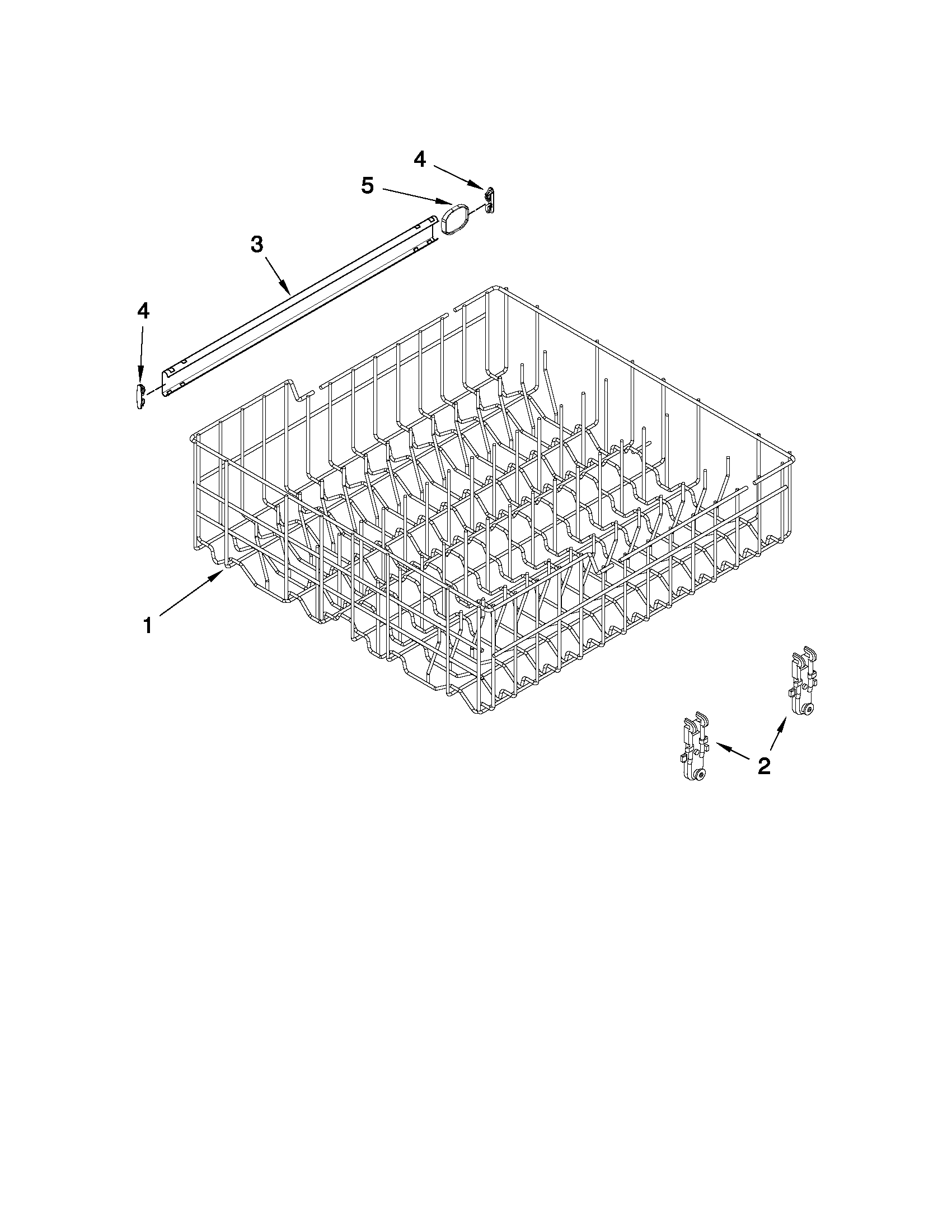 Whirlpool DU1055XTVD0 upper rack and track parts diagram