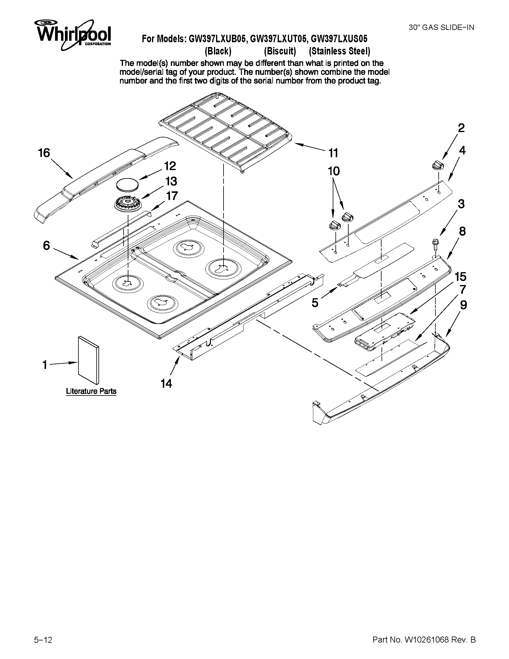 Whirlpool GW397LXUT05 cooktop parts diagram