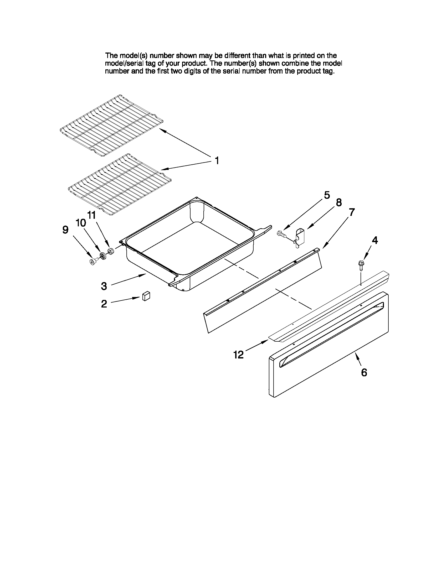Whirlpool GW397LXUT05 drawer and rack parts diagram