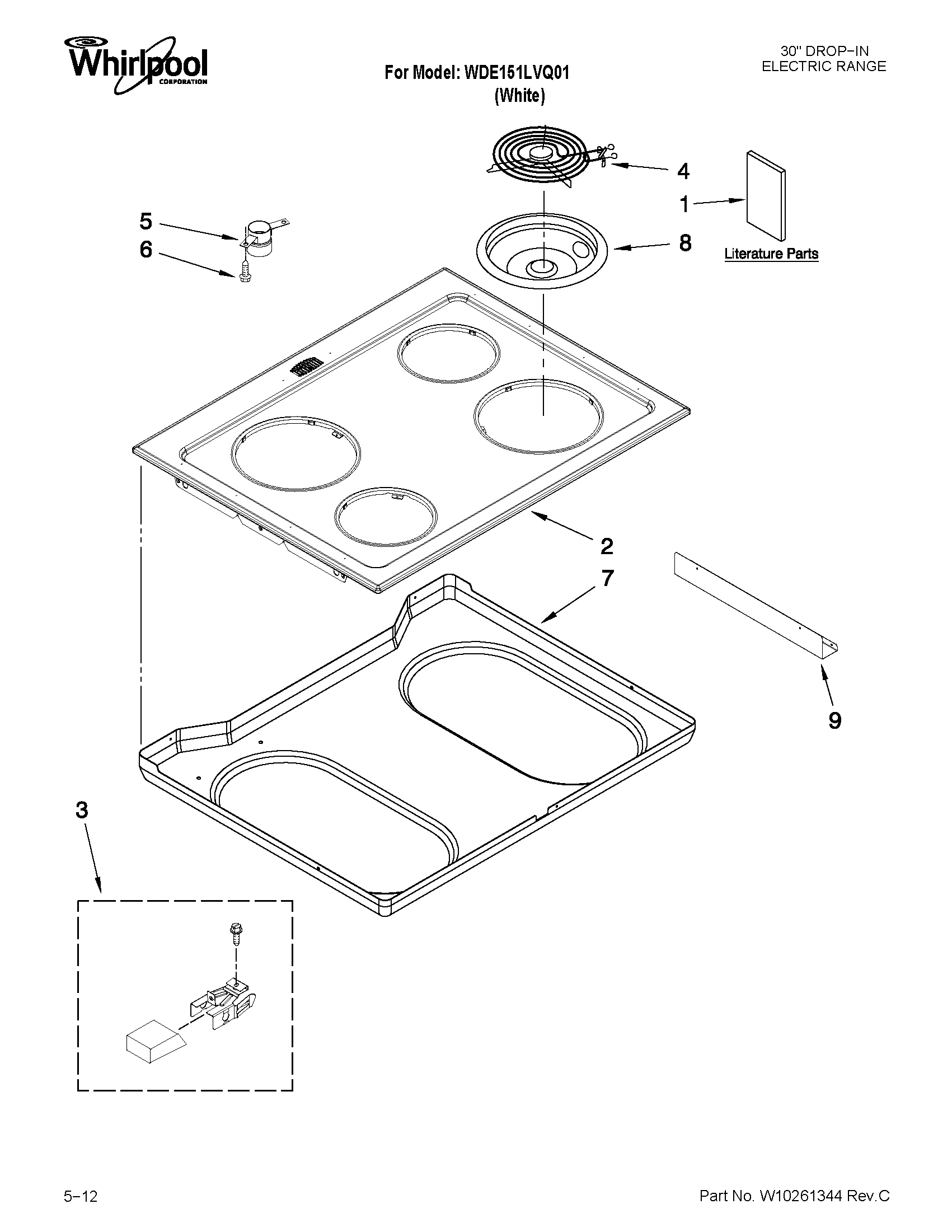 Whirlpool WDE151LVQ01 cooktop parts diagram