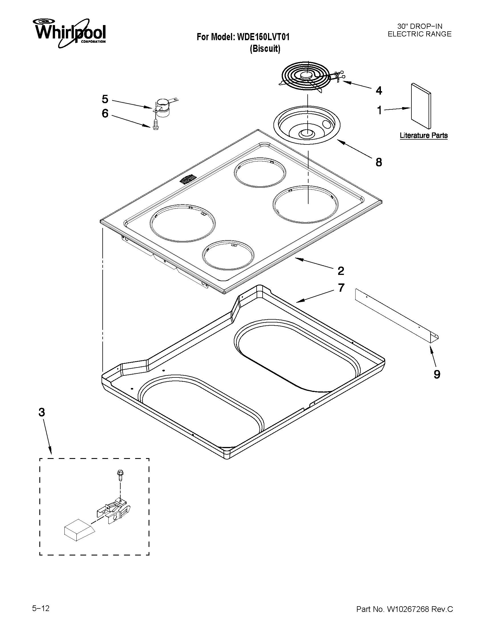 Whirlpool WDE150LVT01 cooktop parts diagram