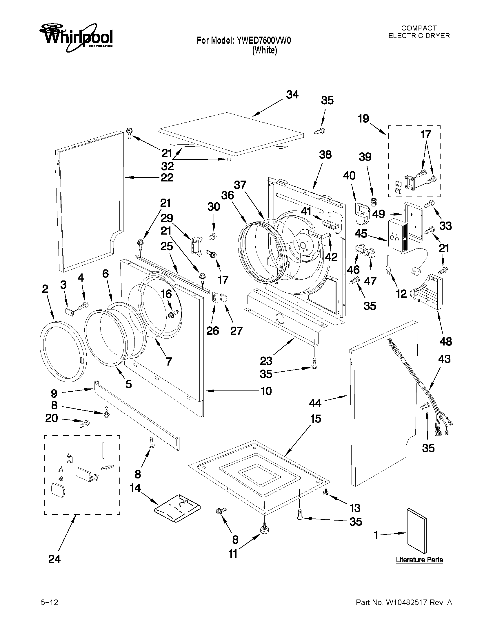 Whirlpool YWED7500VW0 cabinet and door parts diagram
