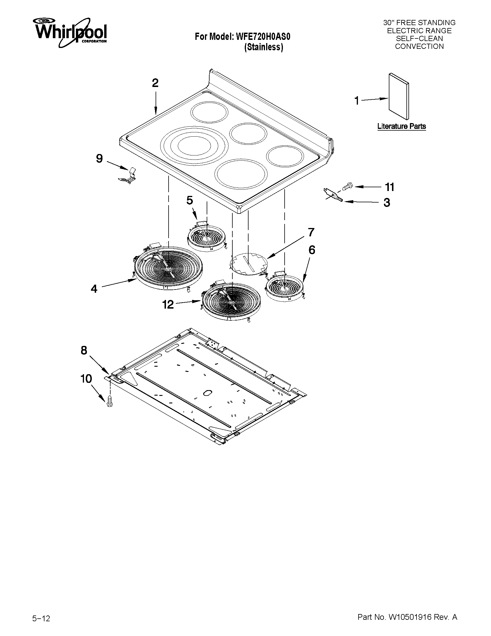 Whirlpool WFE720H0AS0 cooktop parts diagram