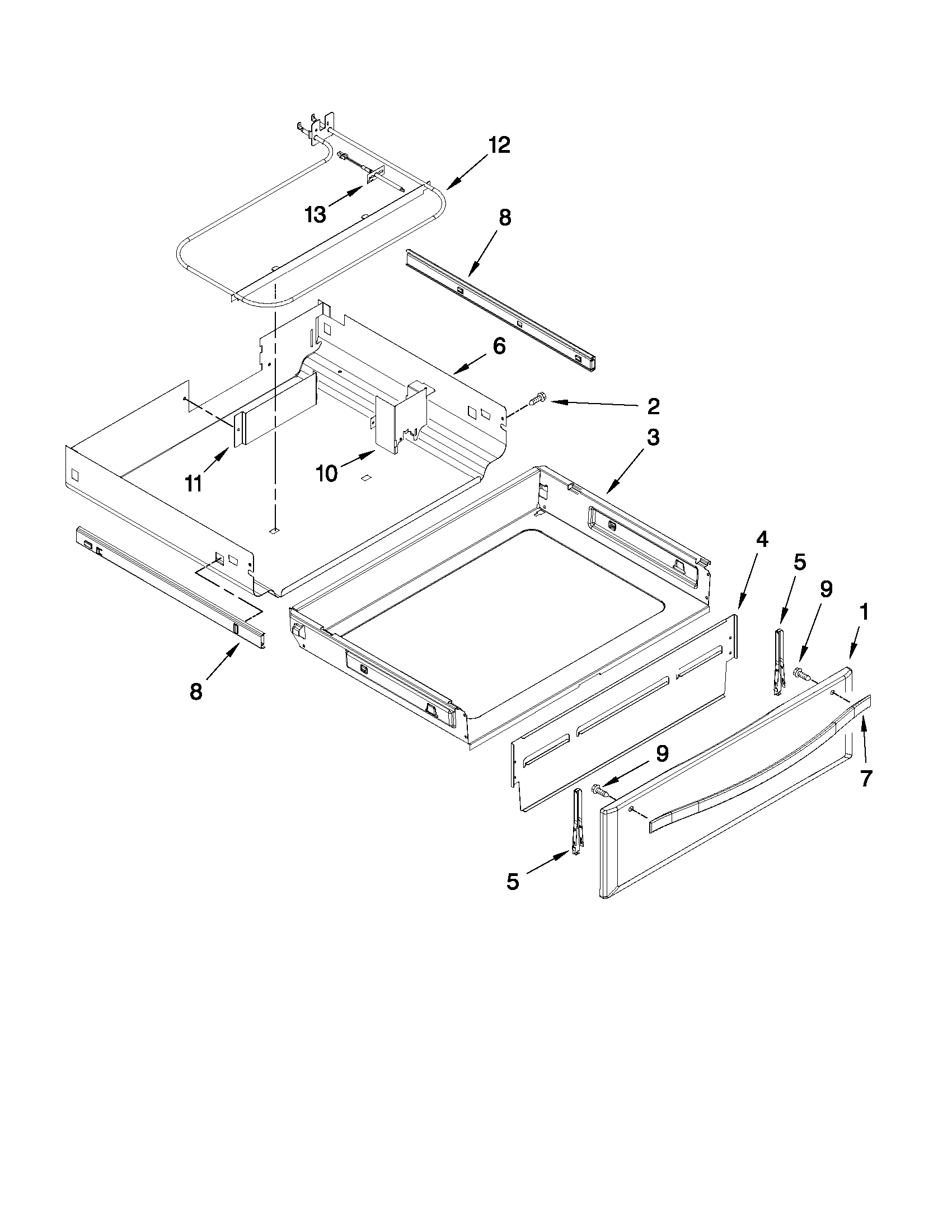 Whirlpool WFE720H0AS0 drawer parts diagram