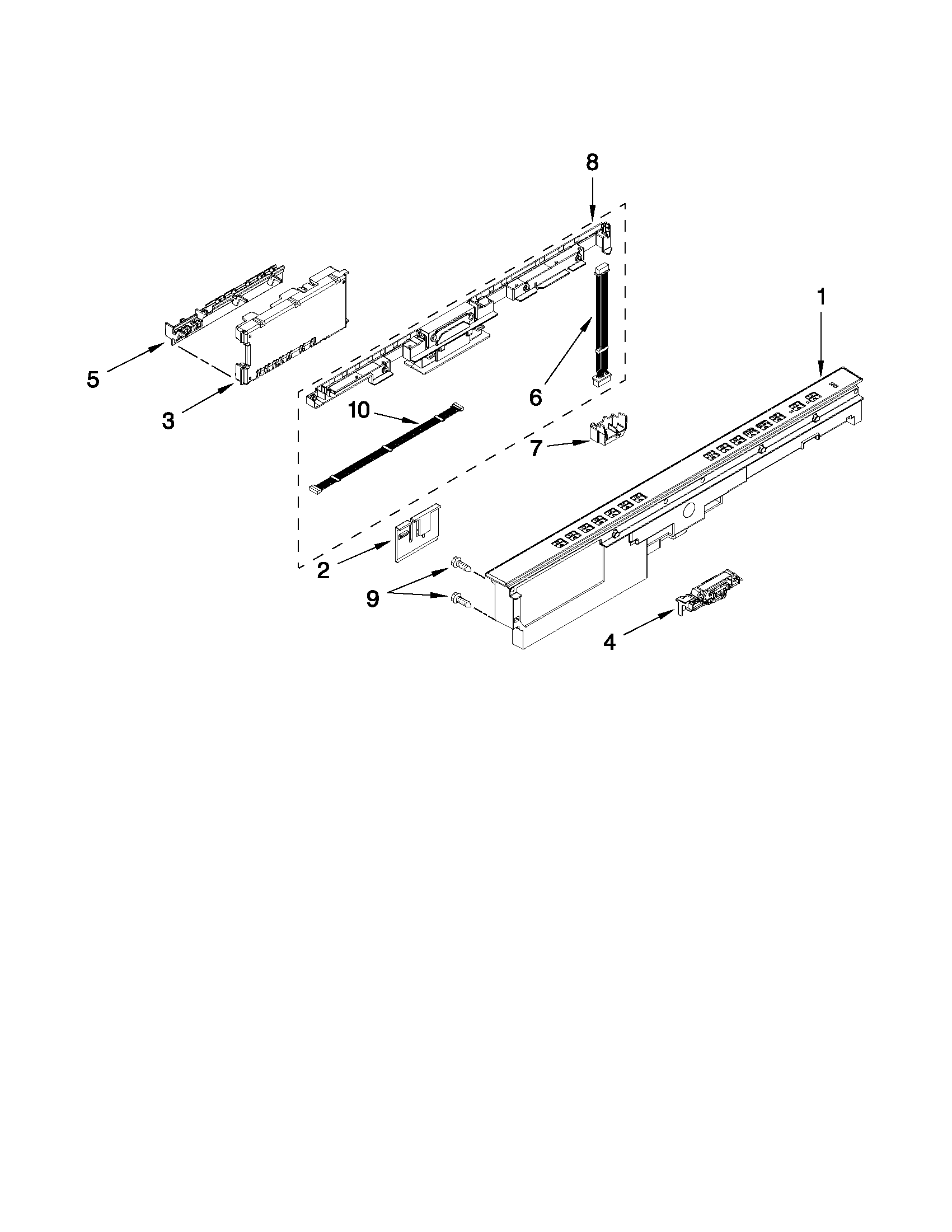 Whirlpool WDT910SSYM1 control panel and latch parts diagram