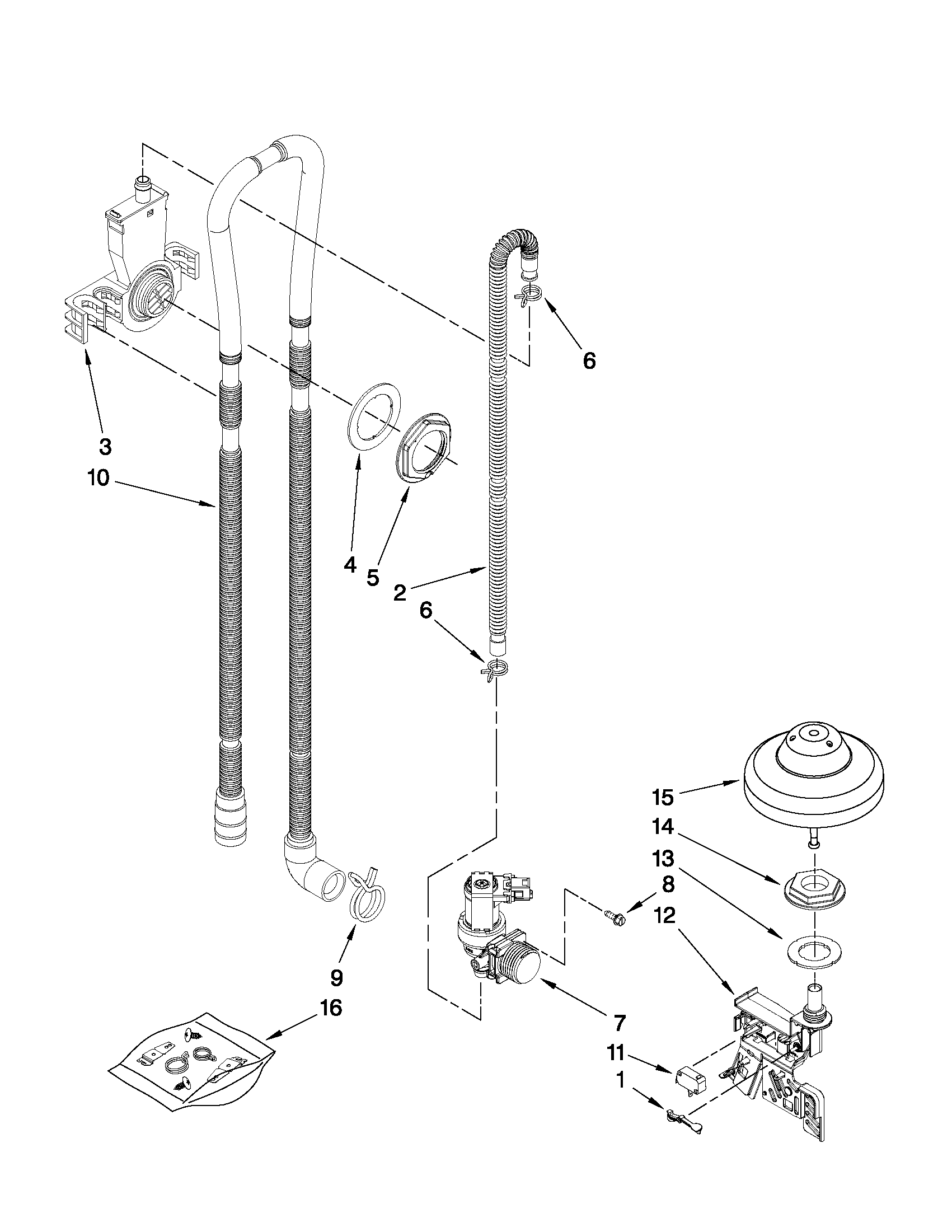 Whirlpool WDT910SSYM1 fill, drain and overfill parts diagram