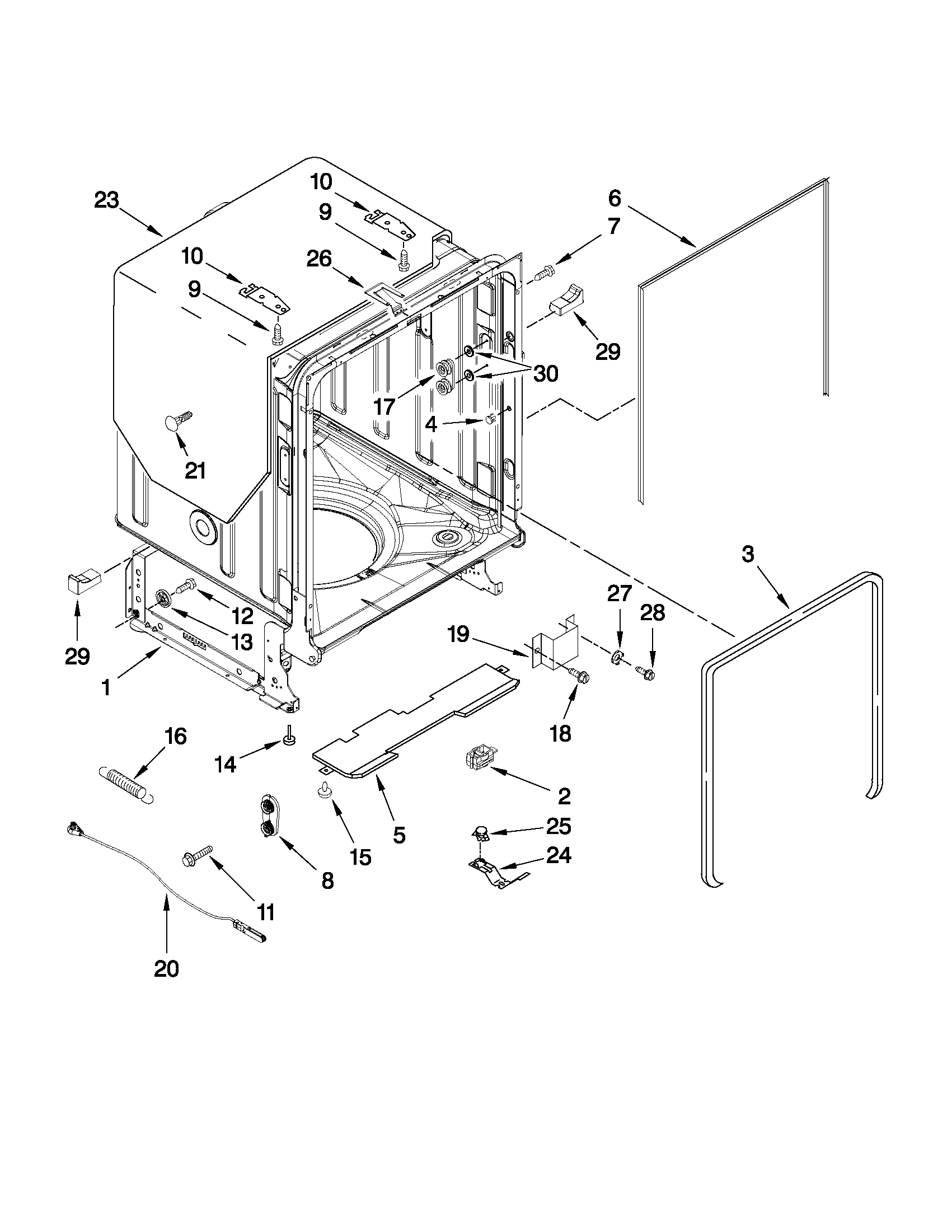 Whirlpool WDT910SSYM1 tub and frame parts diagram