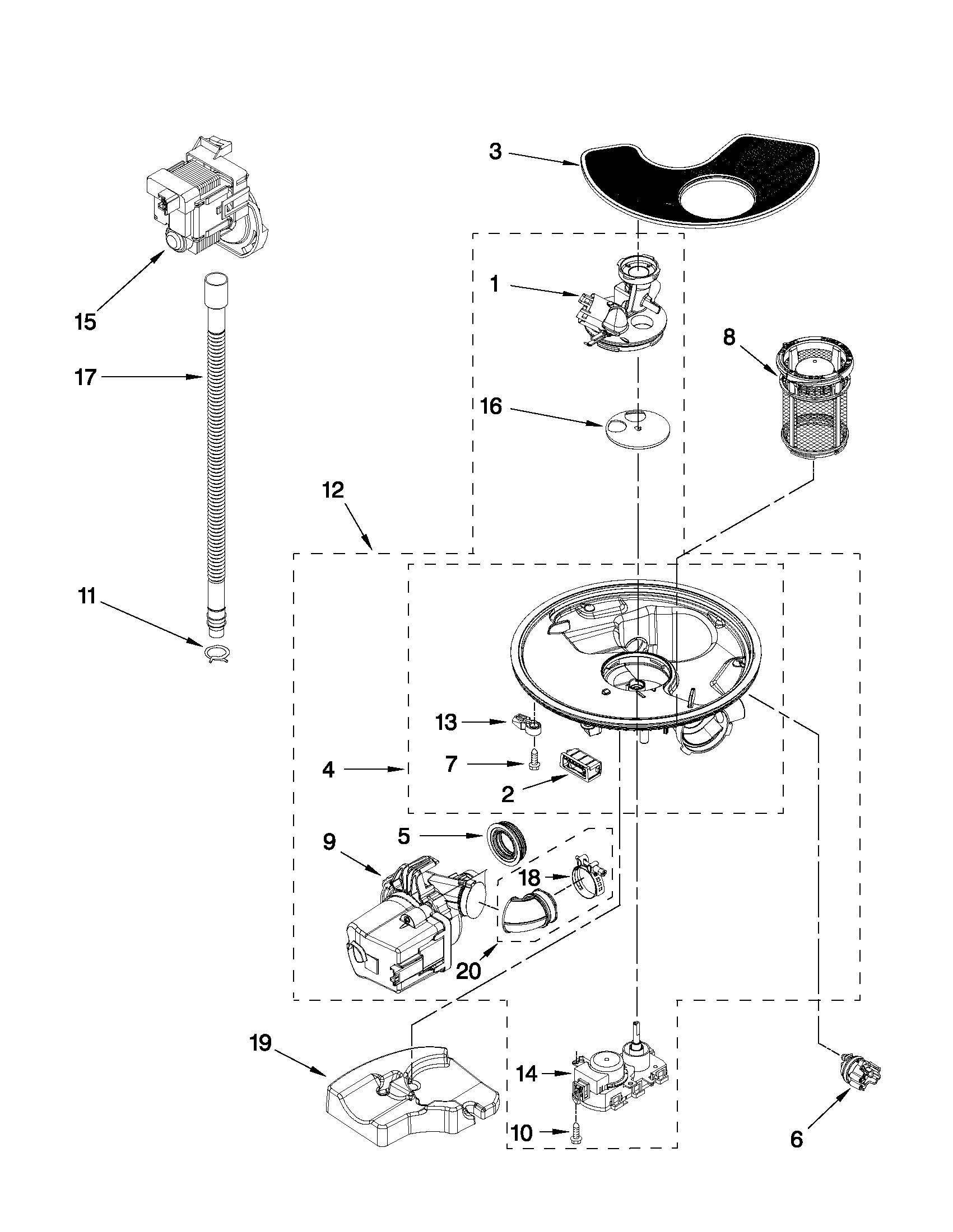 Whirlpool WDT910SSYM1 pump and motor parts diagram