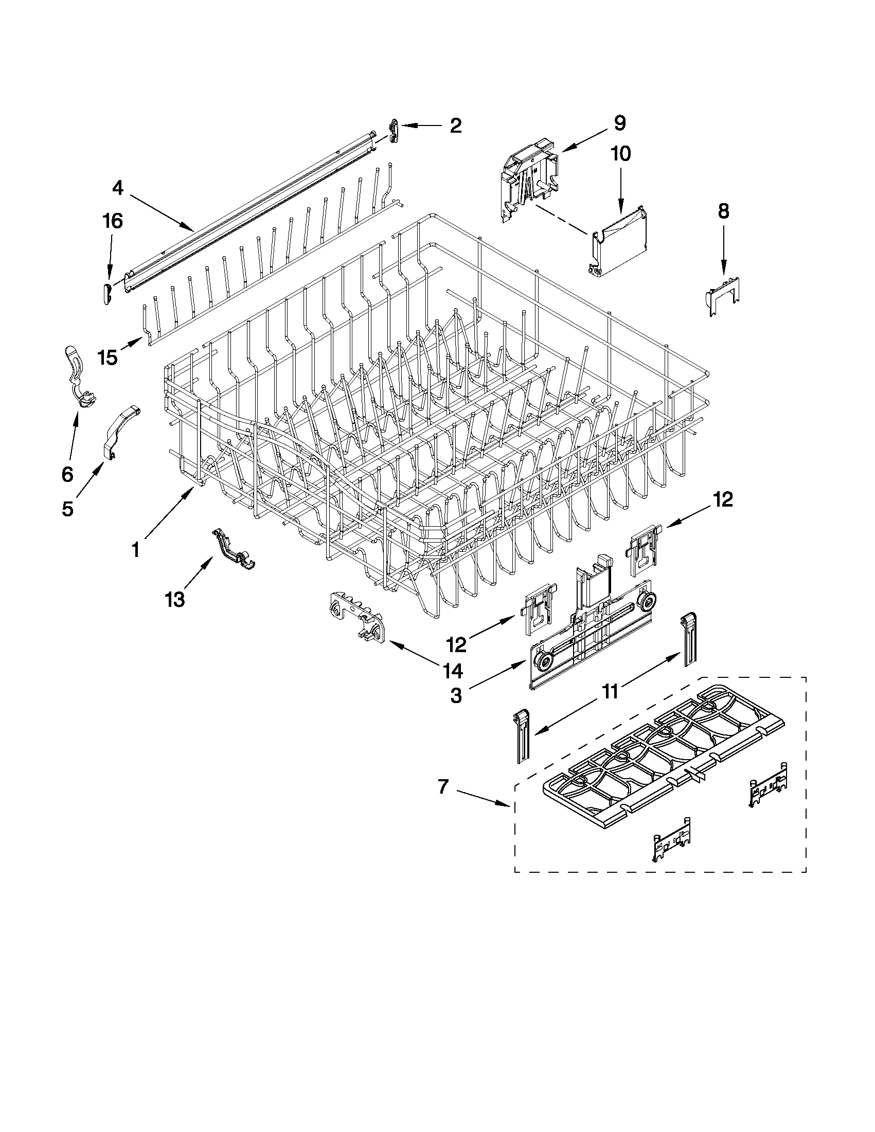 Whirlpool WDT910SSYM1 upper rack and track parts diagram