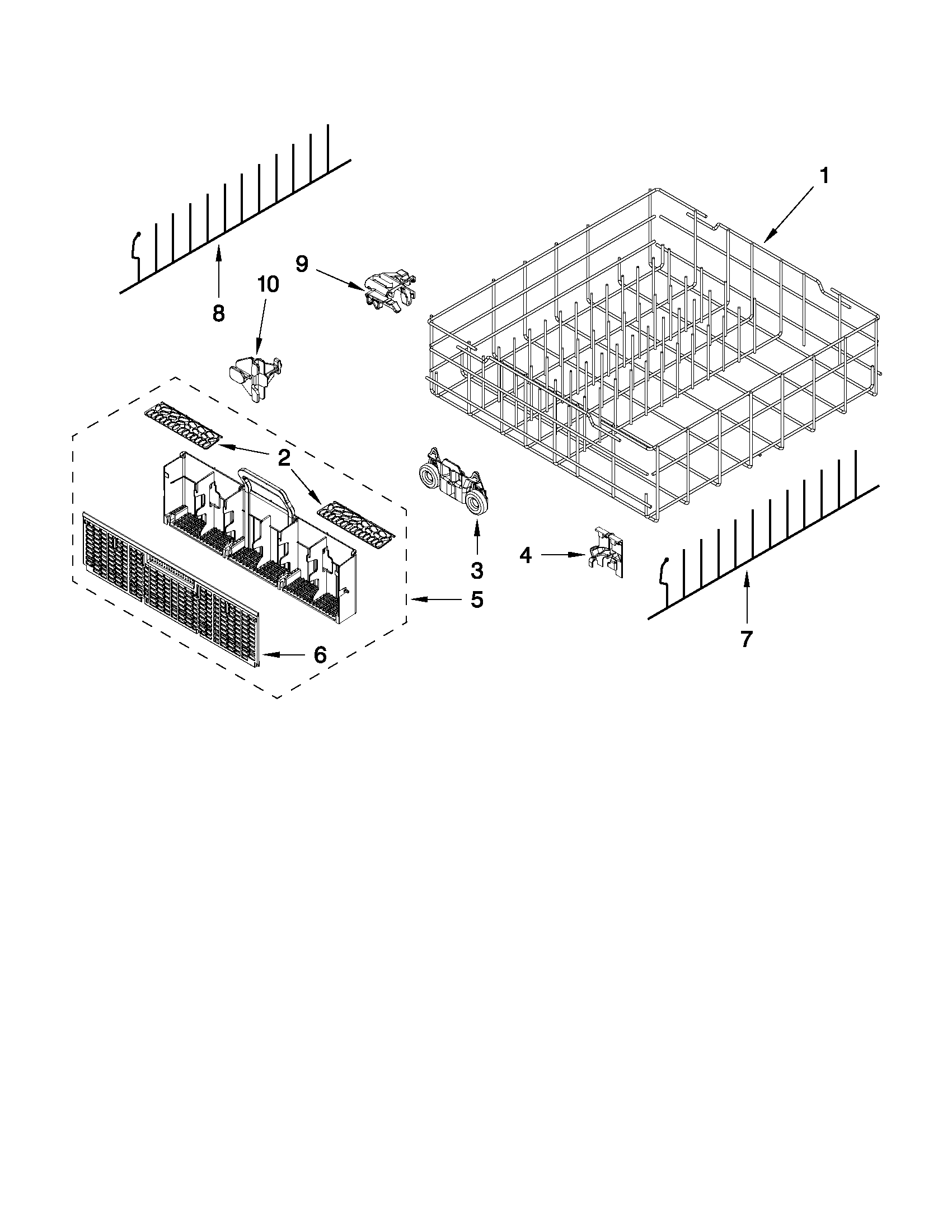 Whirlpool WDT910SSYM1 lower rack parts diagram