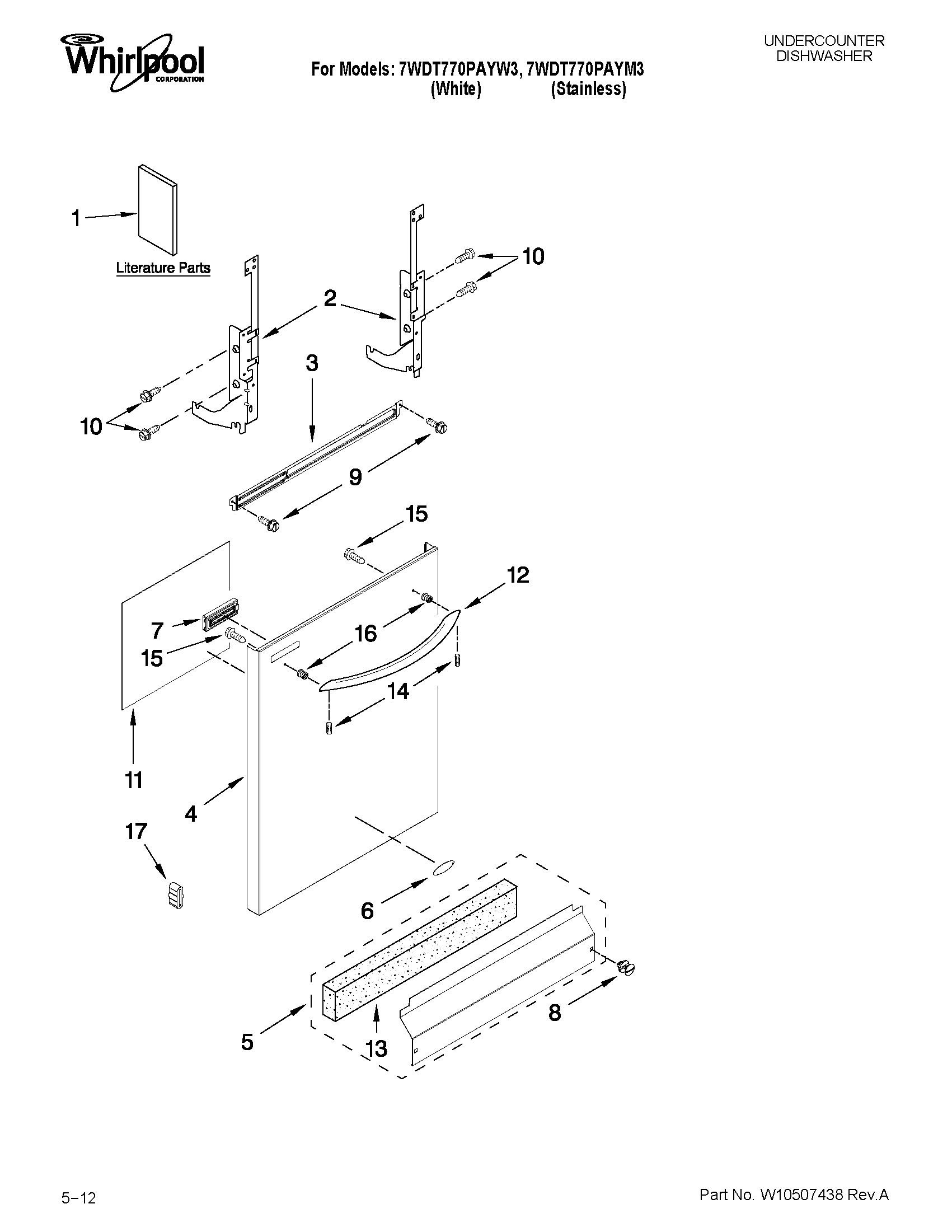 Whirlpool 7WDT770PAYM3 door and panel parts diagram