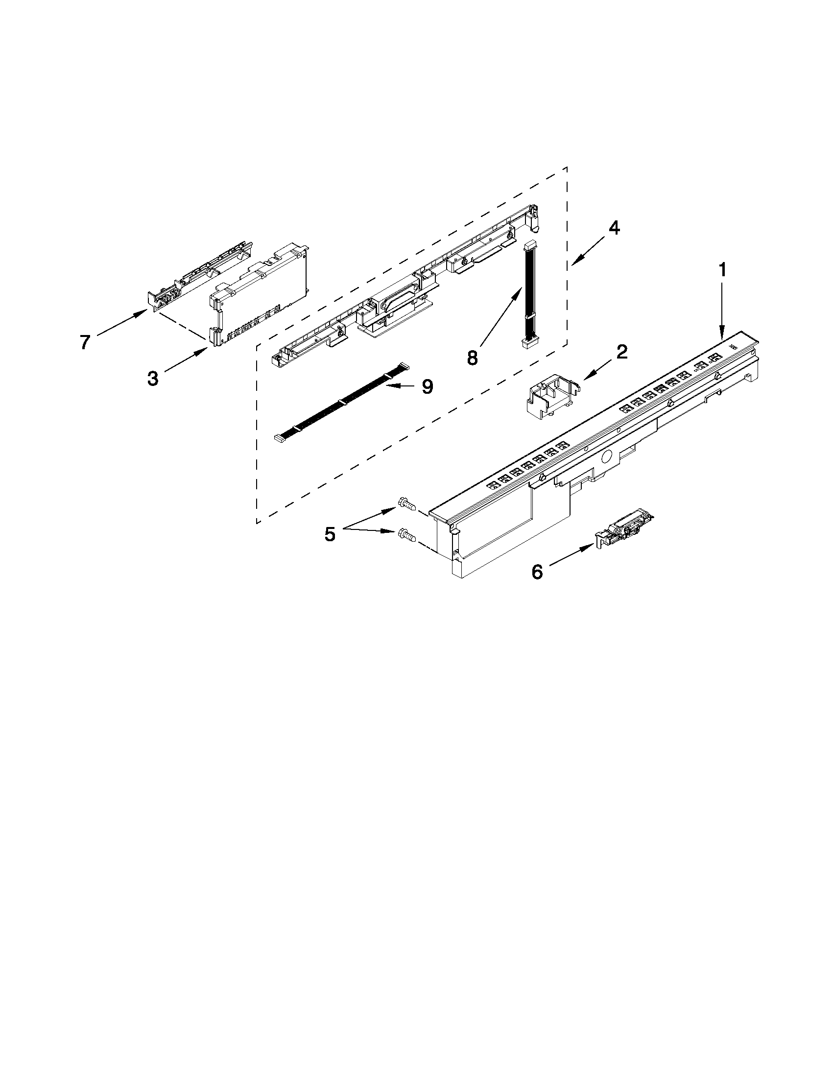 Whirlpool 7WDT770PAYM3 control panel and latch parts diagram