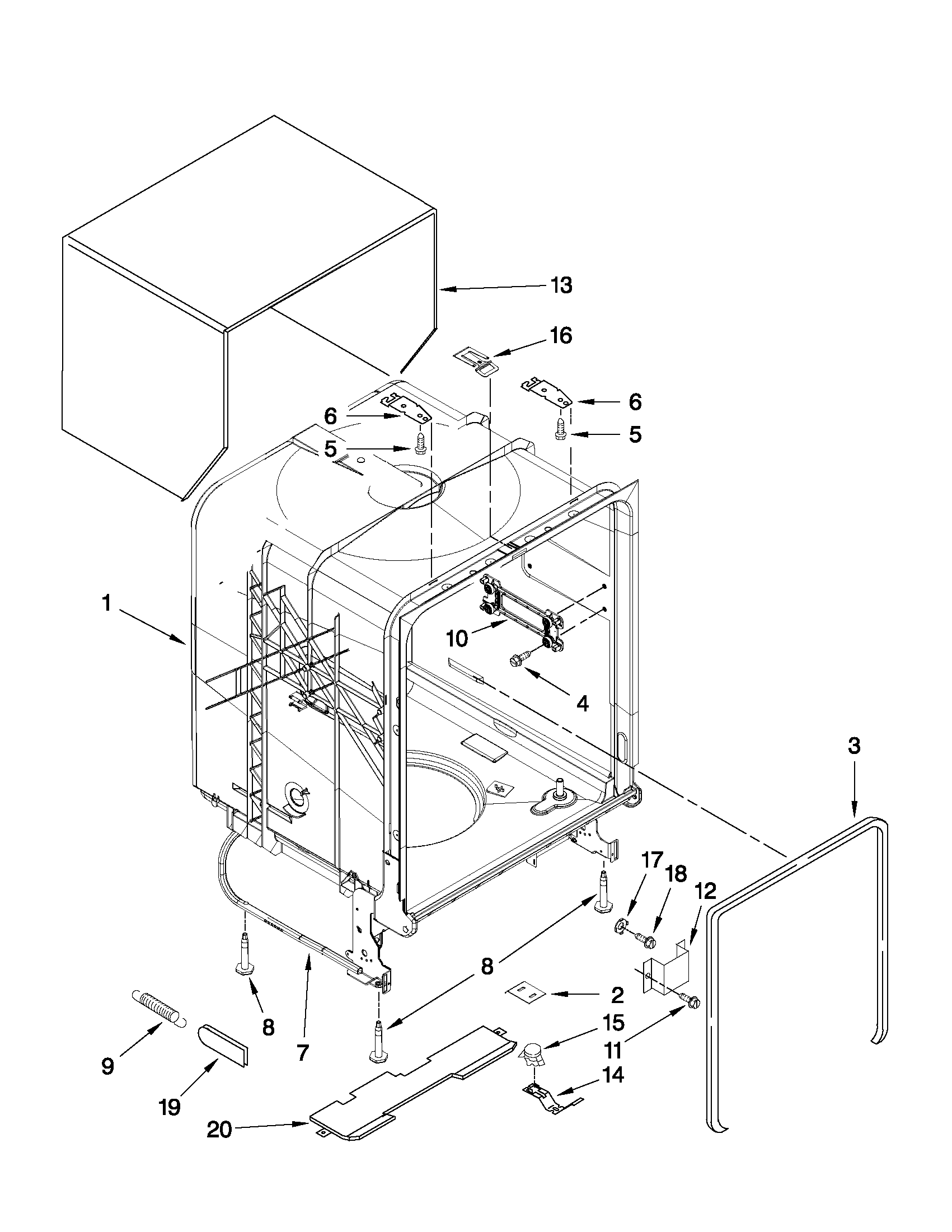 Whirlpool 7WDT770PAYM3 tub and frame parts diagram