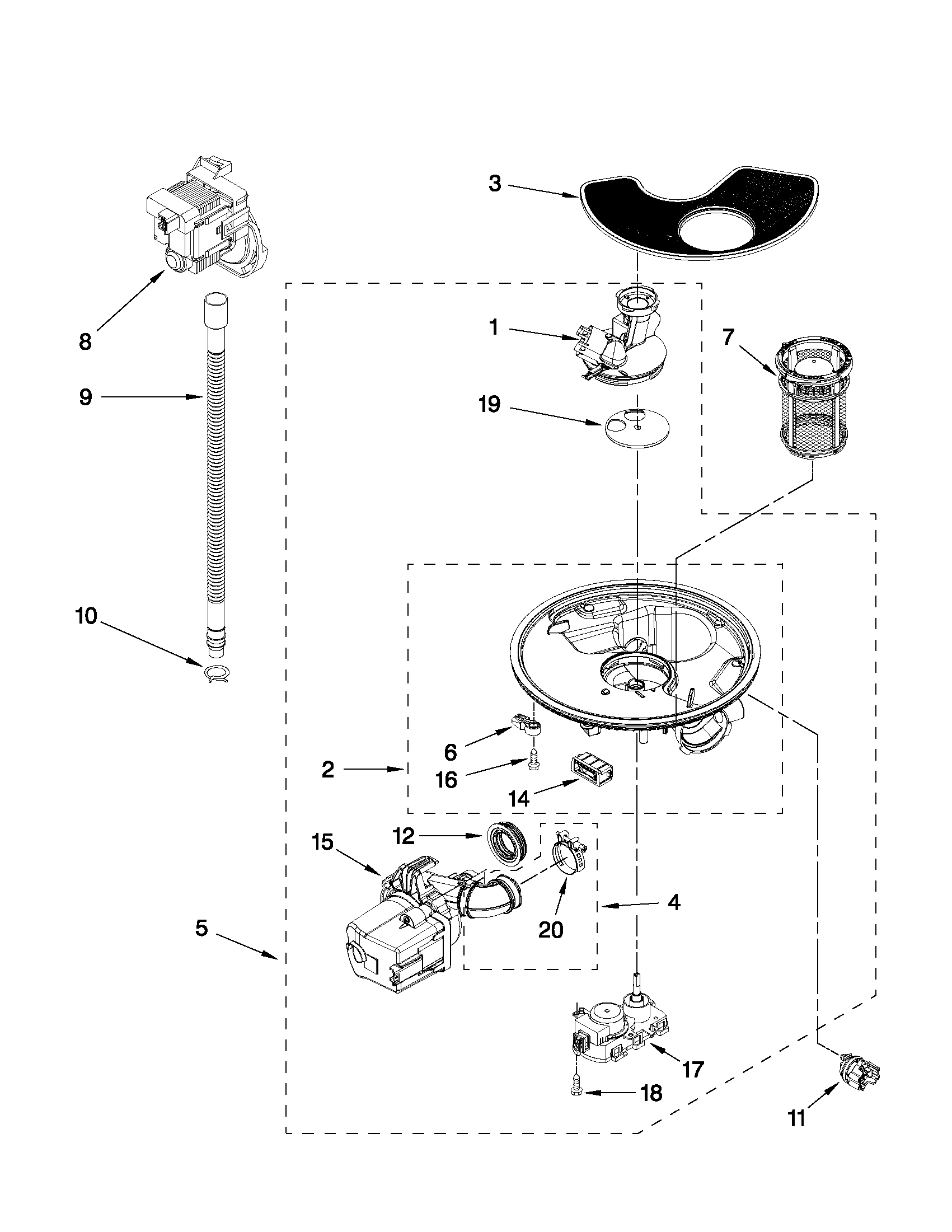 Whirlpool 7WDT770PAYM3 pump and motor parts diagram