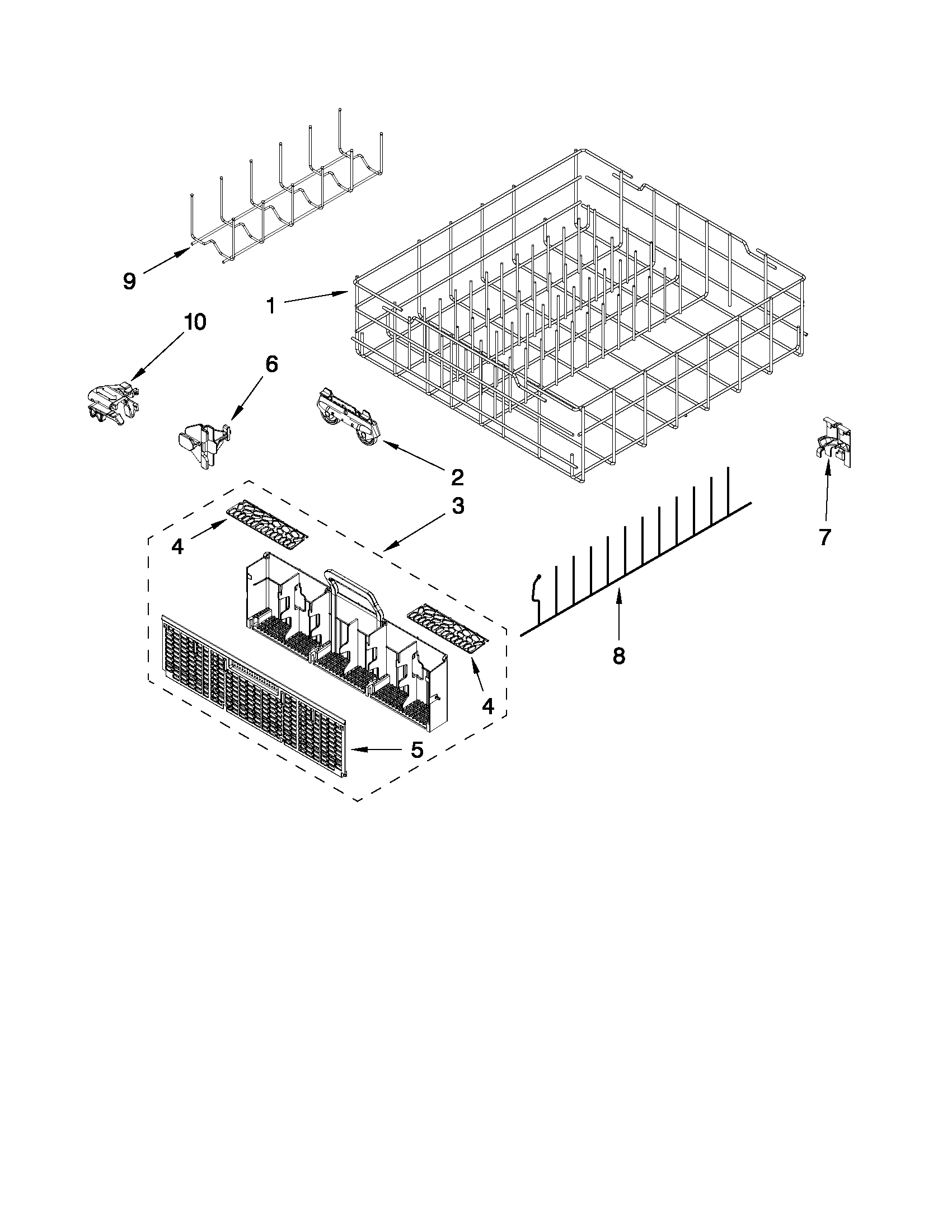 Whirlpool 7WDT770PAYM3 lower rack parts diagram