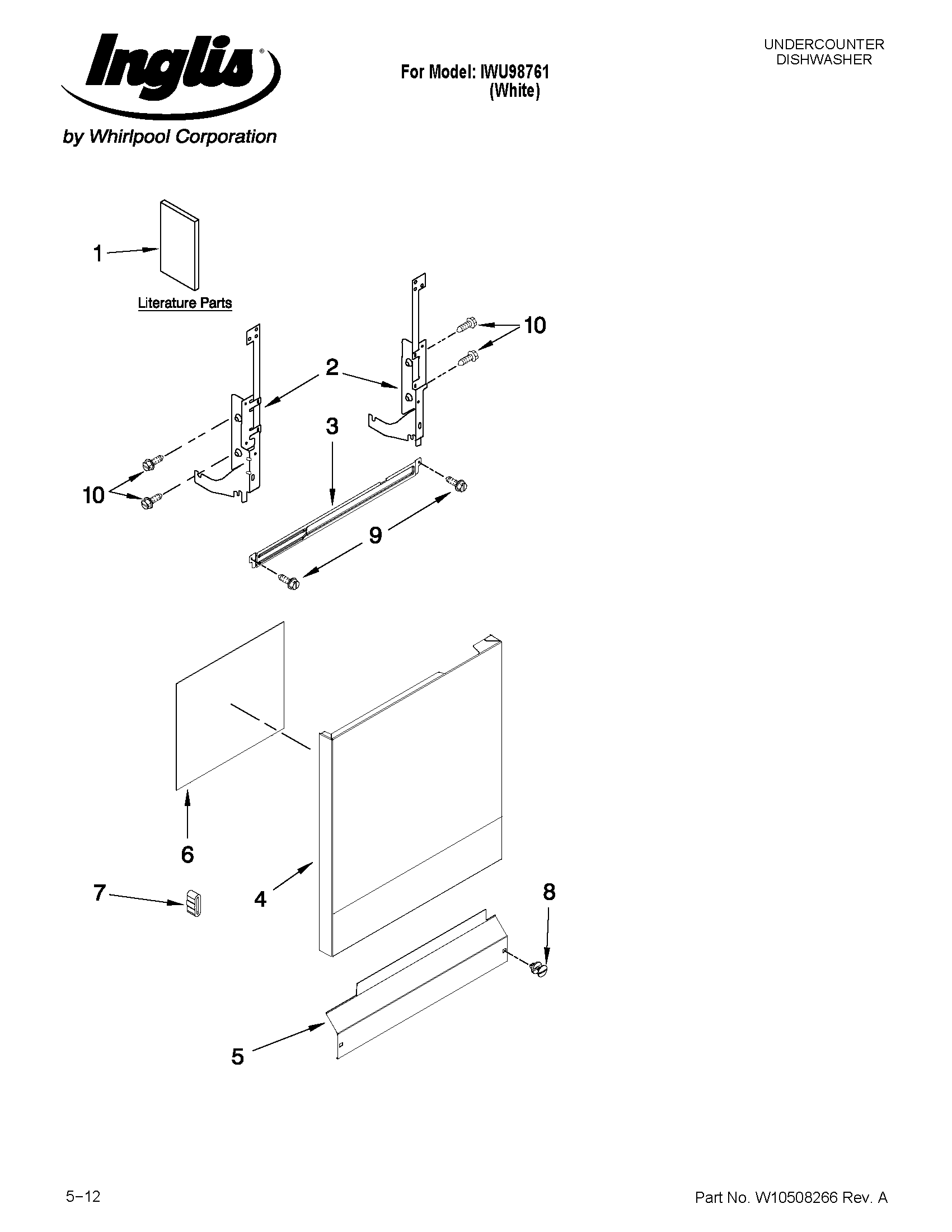 Inglis IWU98761 door and panel parts diagram