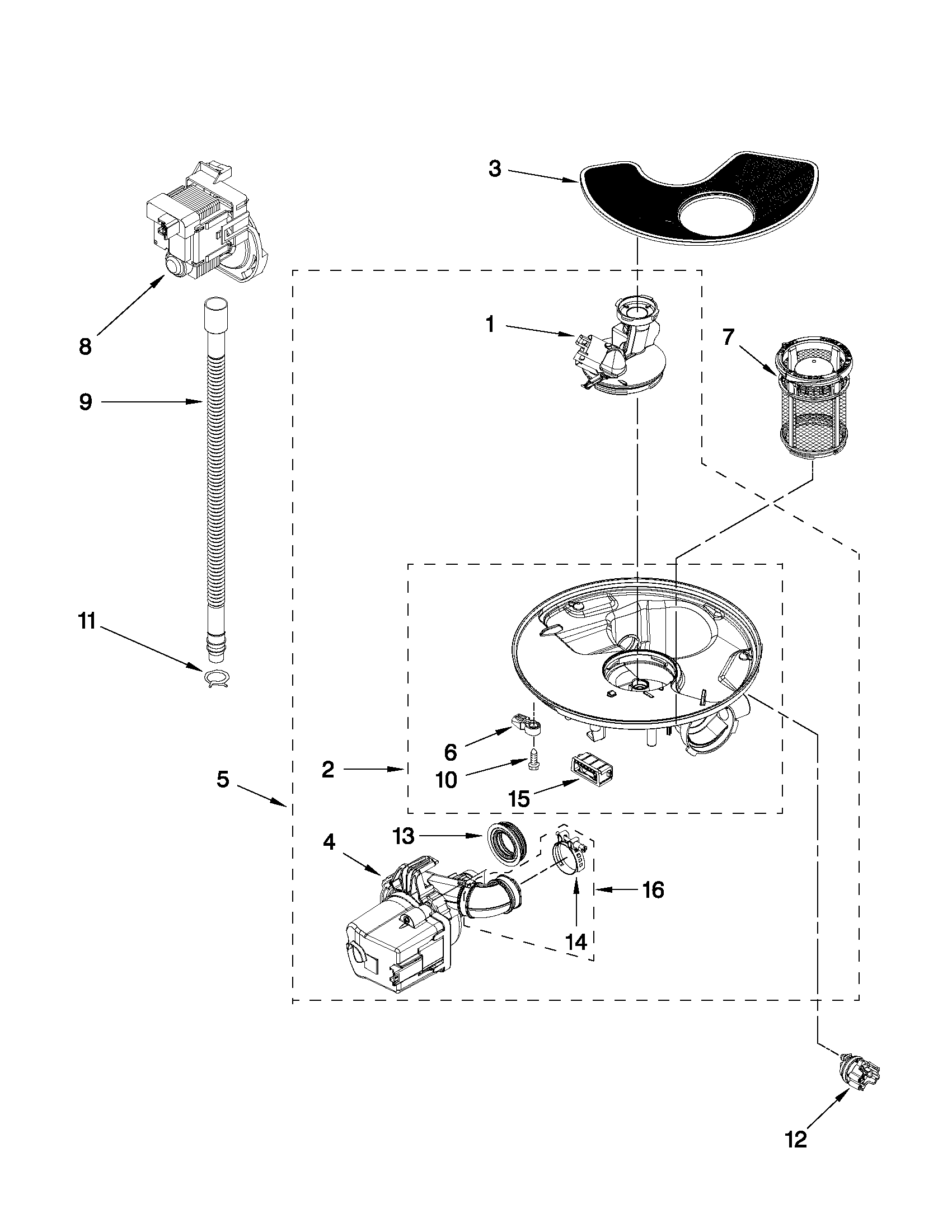 Inglis IWU98761 pump and motor parts diagram