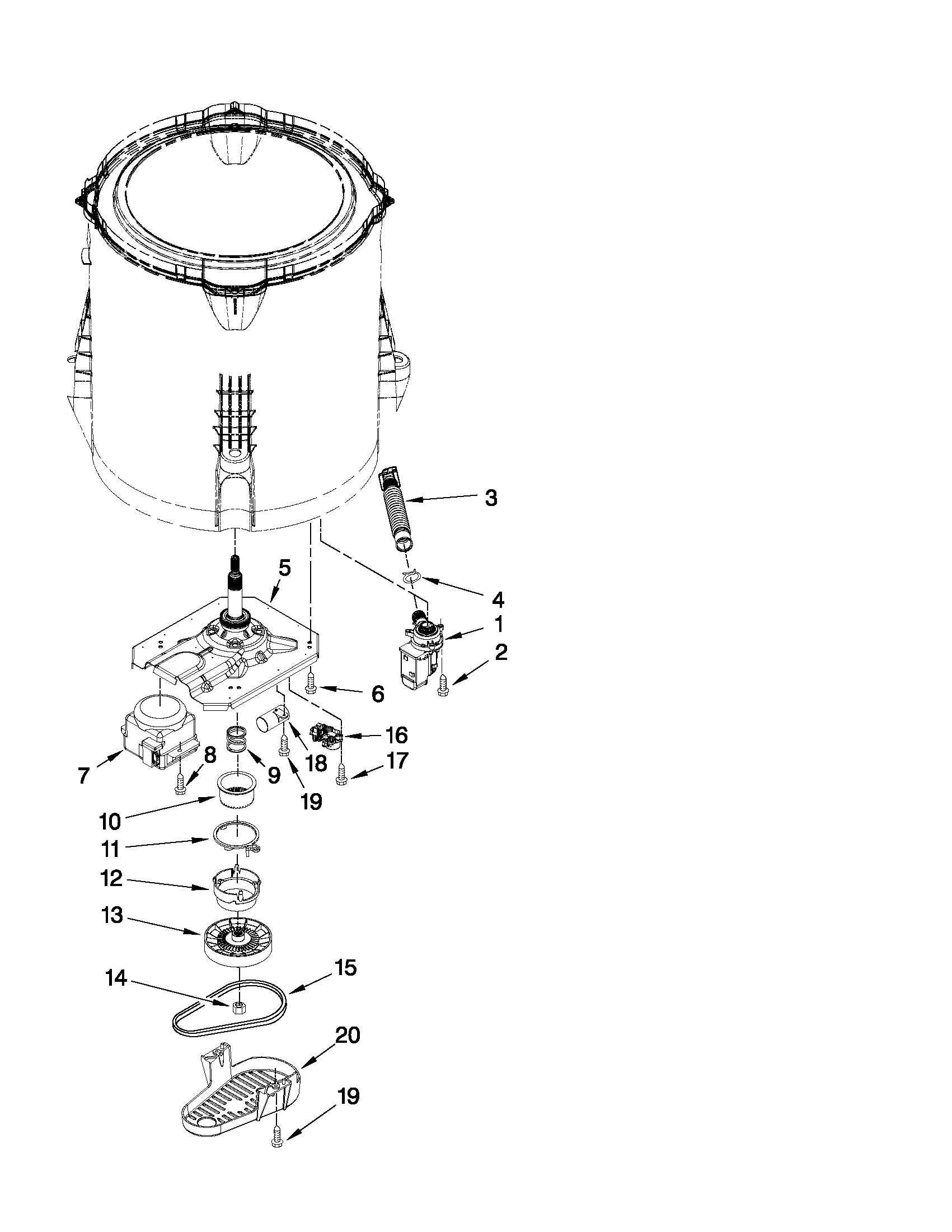 Whirlpool 7MWTW5700YW2 gearcase, motor and pump parts diagram