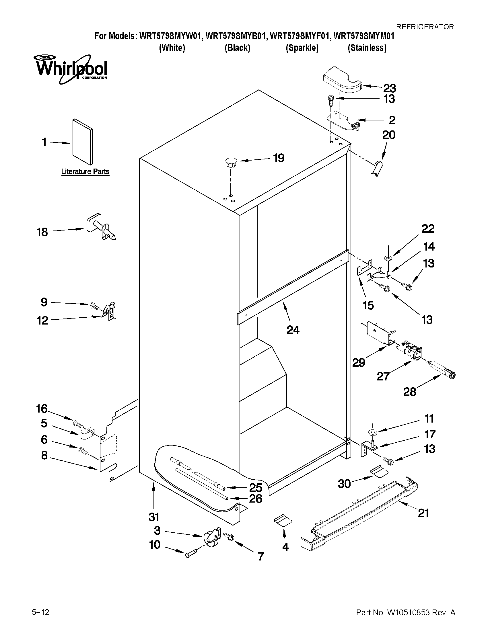 Whirlpool WRT579SMYW01 cabinet parts diagram