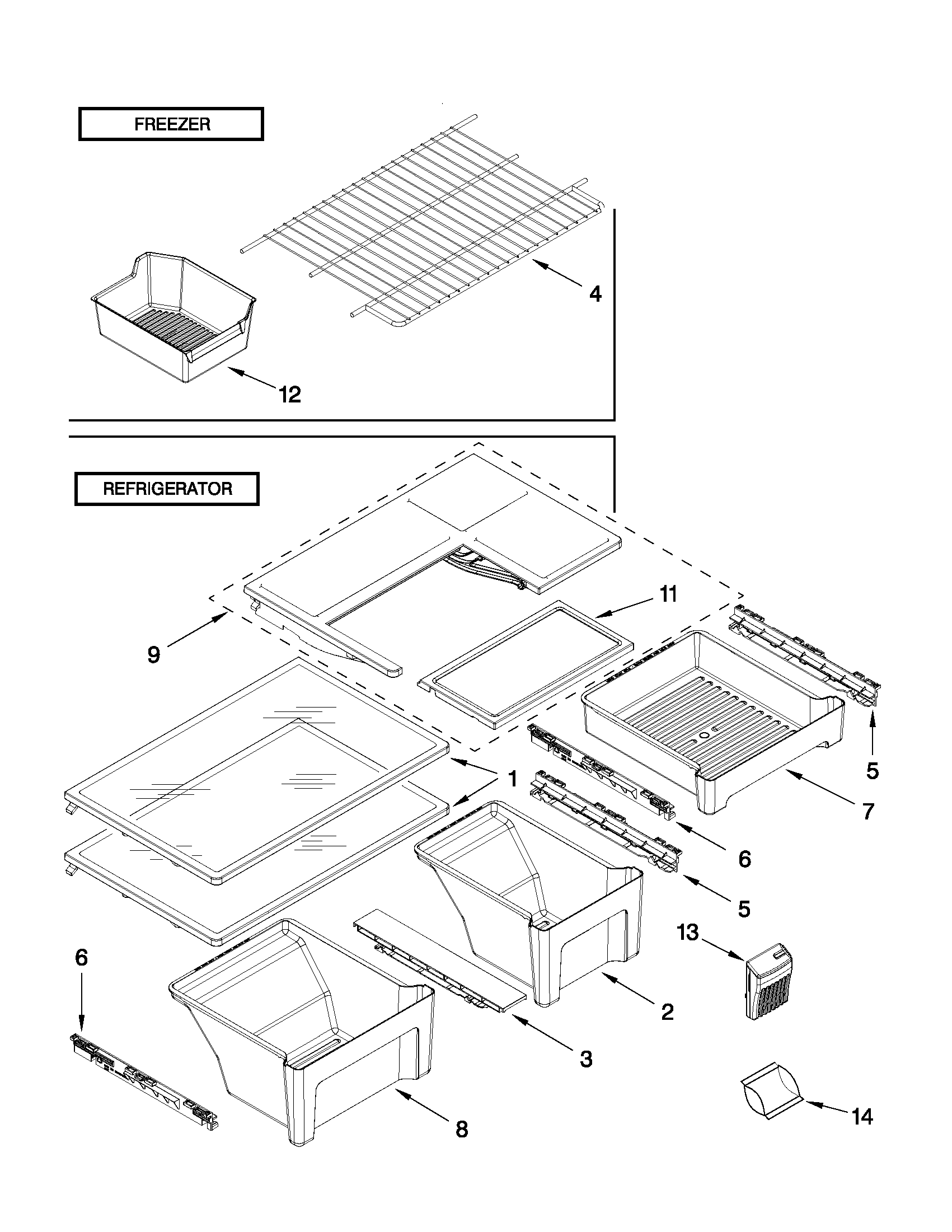 Whirlpool WRT579SMYW01 shelf parts diagram