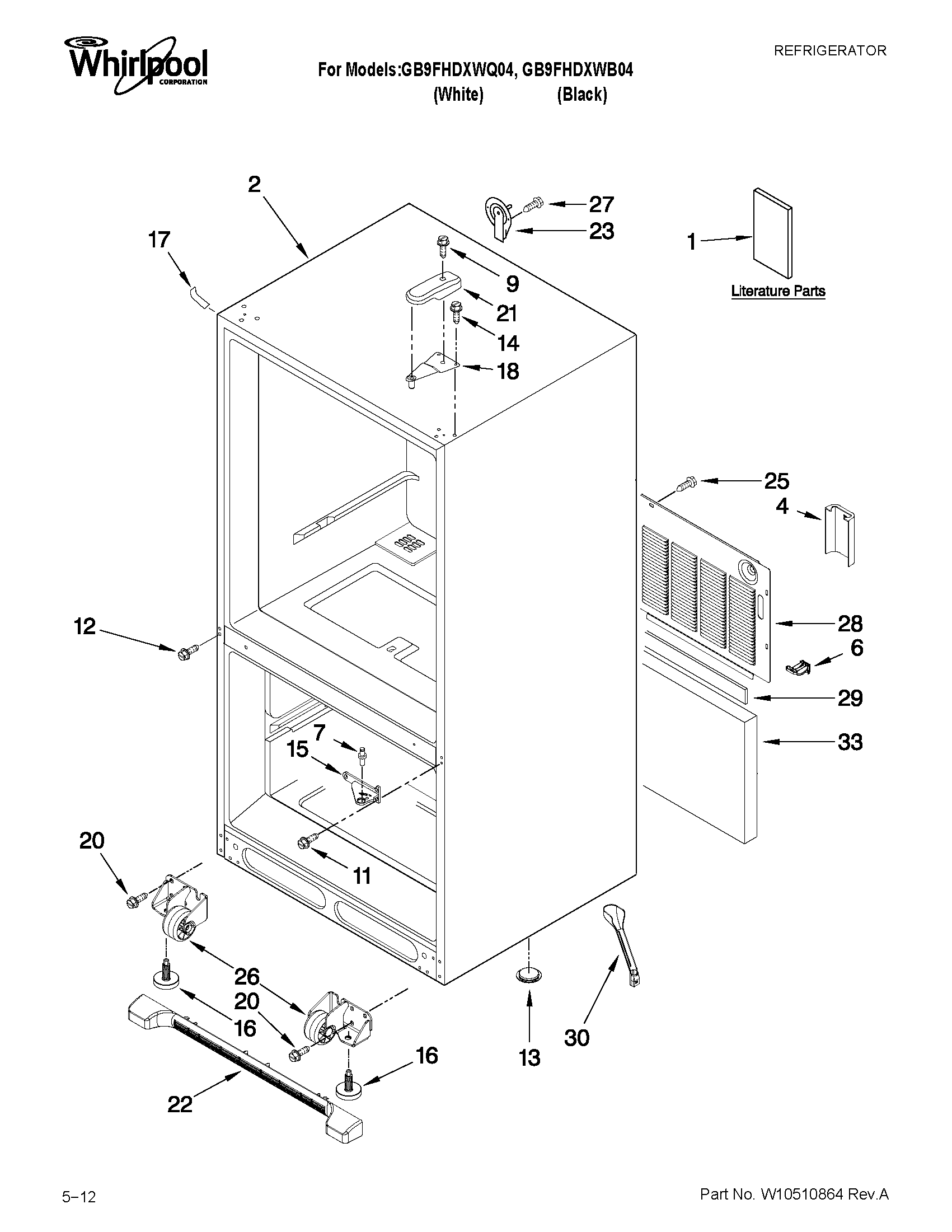 Whirlpool GB9FHDXWB04 cabinet parts diagram