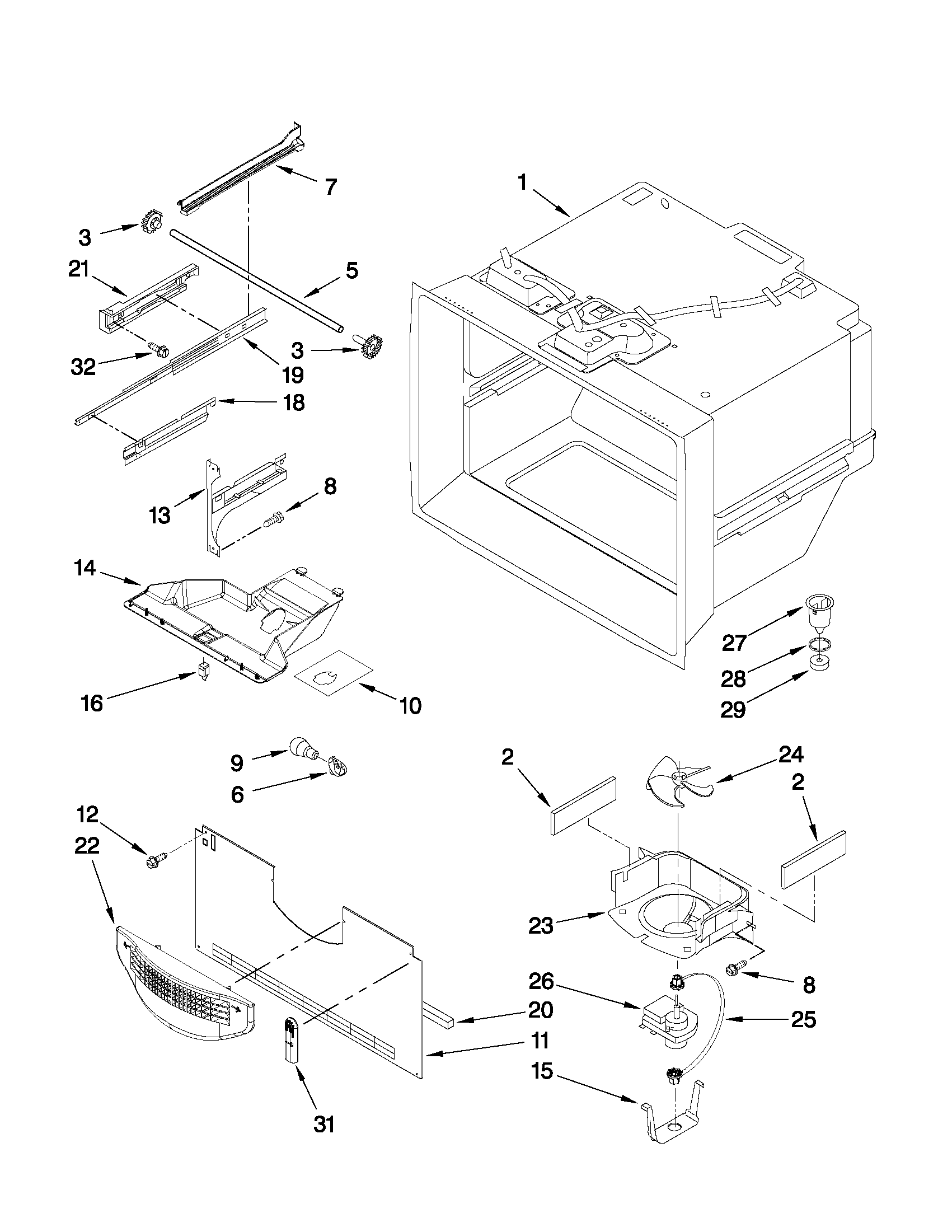 Whirlpool GB9FHDXWB04 freezer liner parts diagram