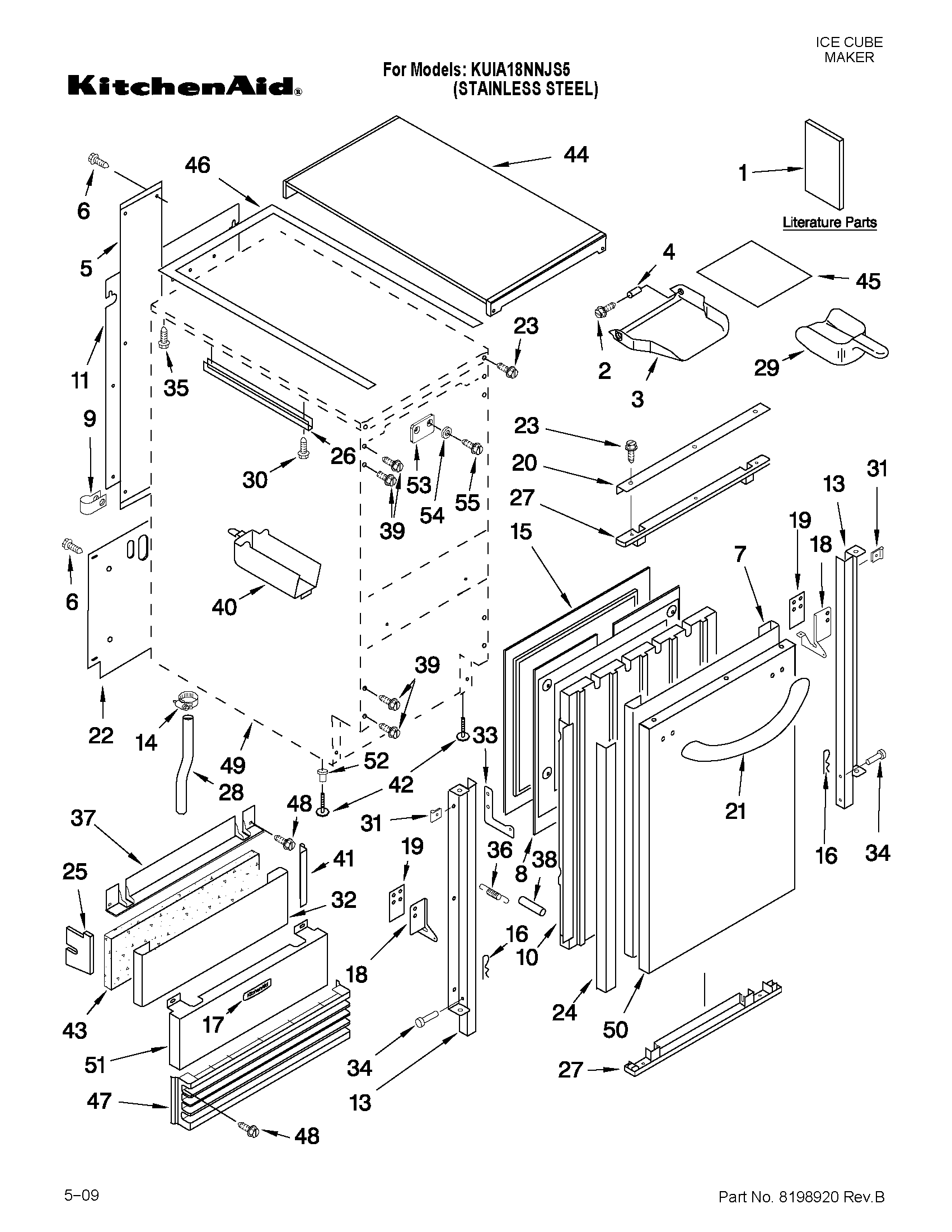 KitchenAid KUIA18NNJS5 cabinet liner and door parts diagram