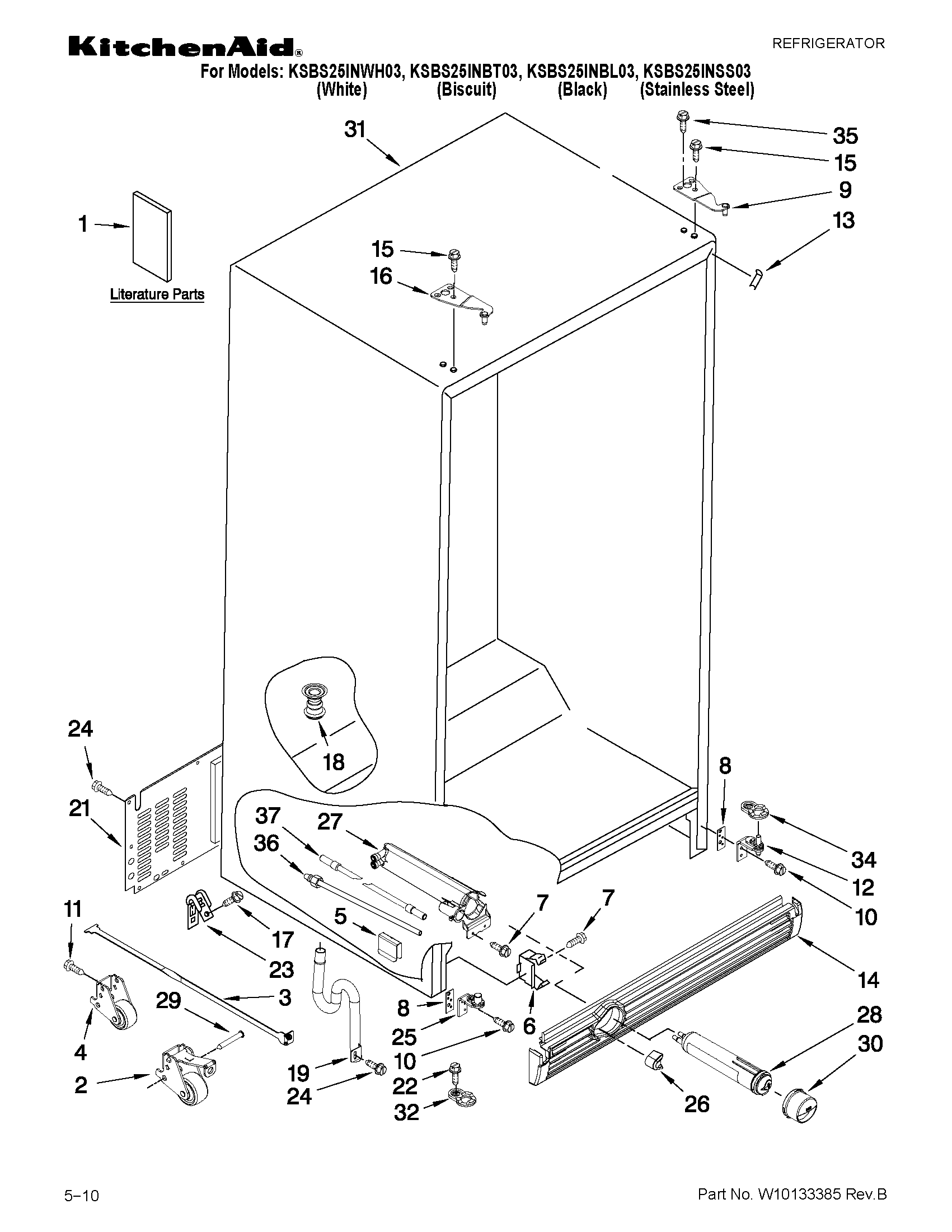 KitchenAid KSBS25INBT03 cabinet parts diagram