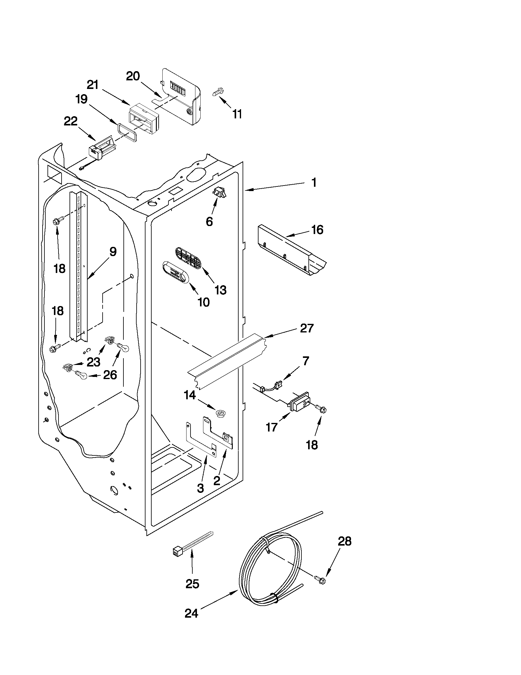KitchenAid KSBS25INBT03 refrigerator liner parts diagram
