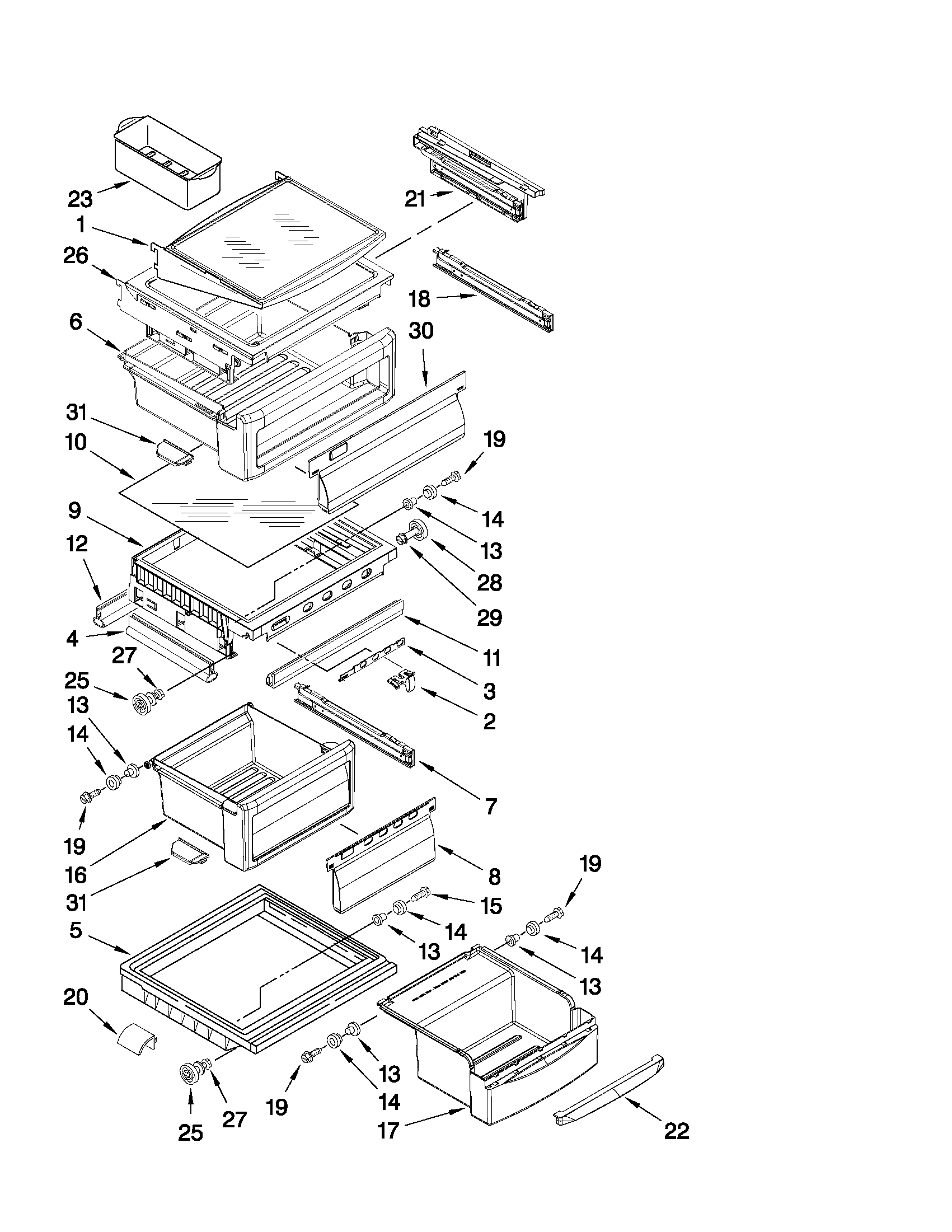 KitchenAid KSBS25INBT03 refrigerator shelf parts diagram