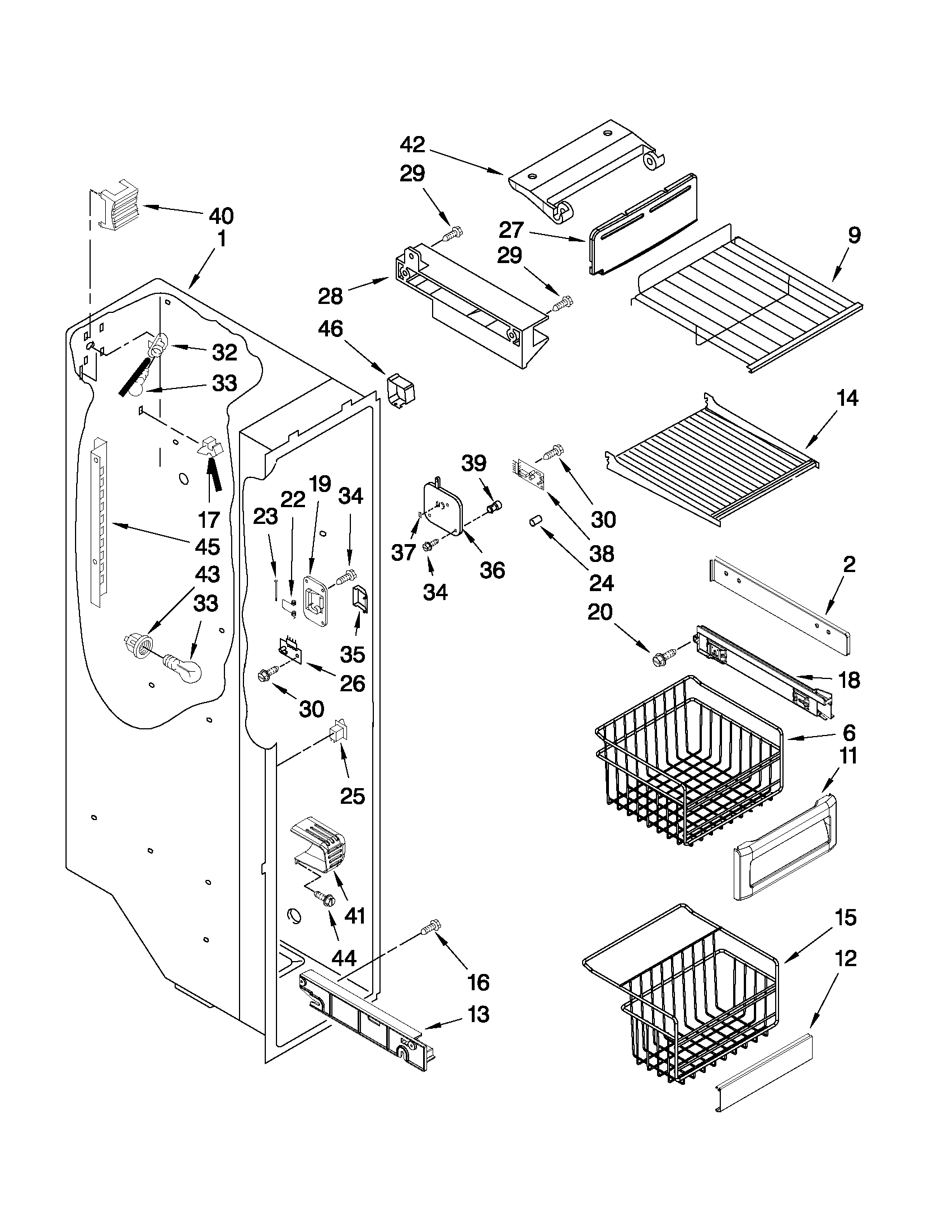 KitchenAid KSBS25INBT03 freezer liner parts diagram