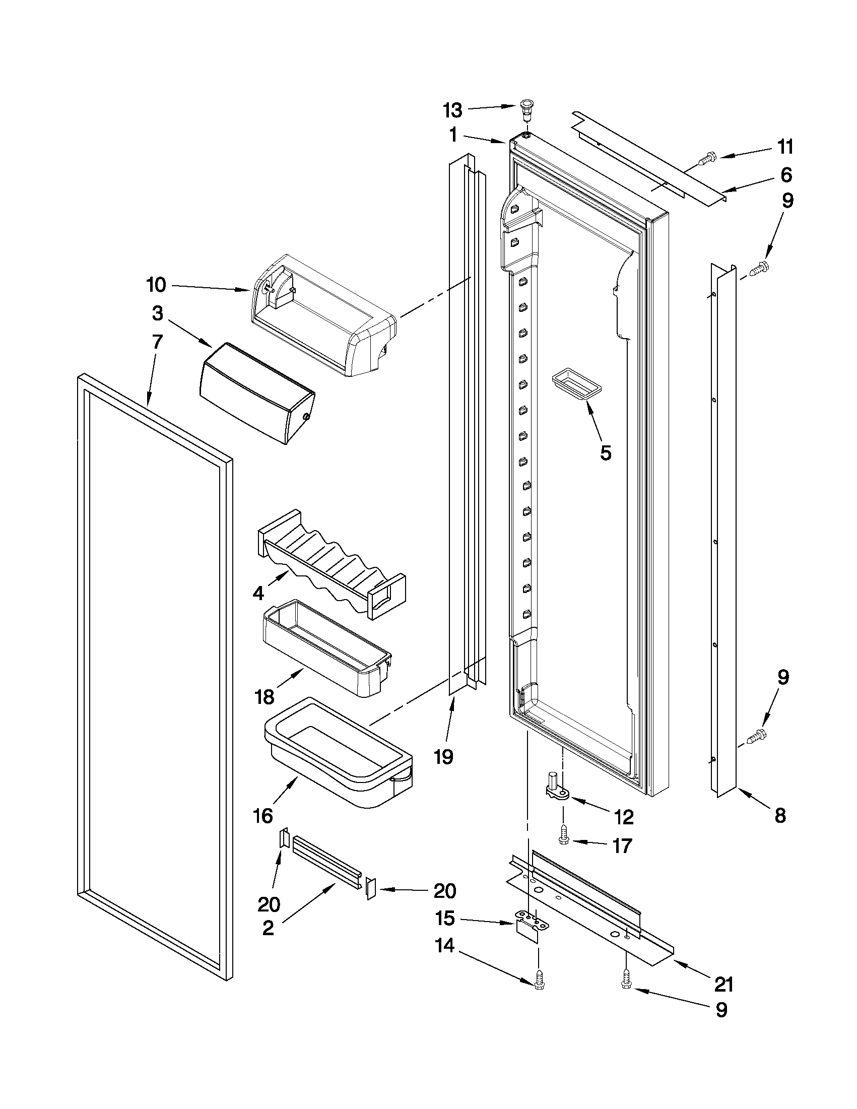 KitchenAid KSBS25INBT03 refrigerator door parts diagram