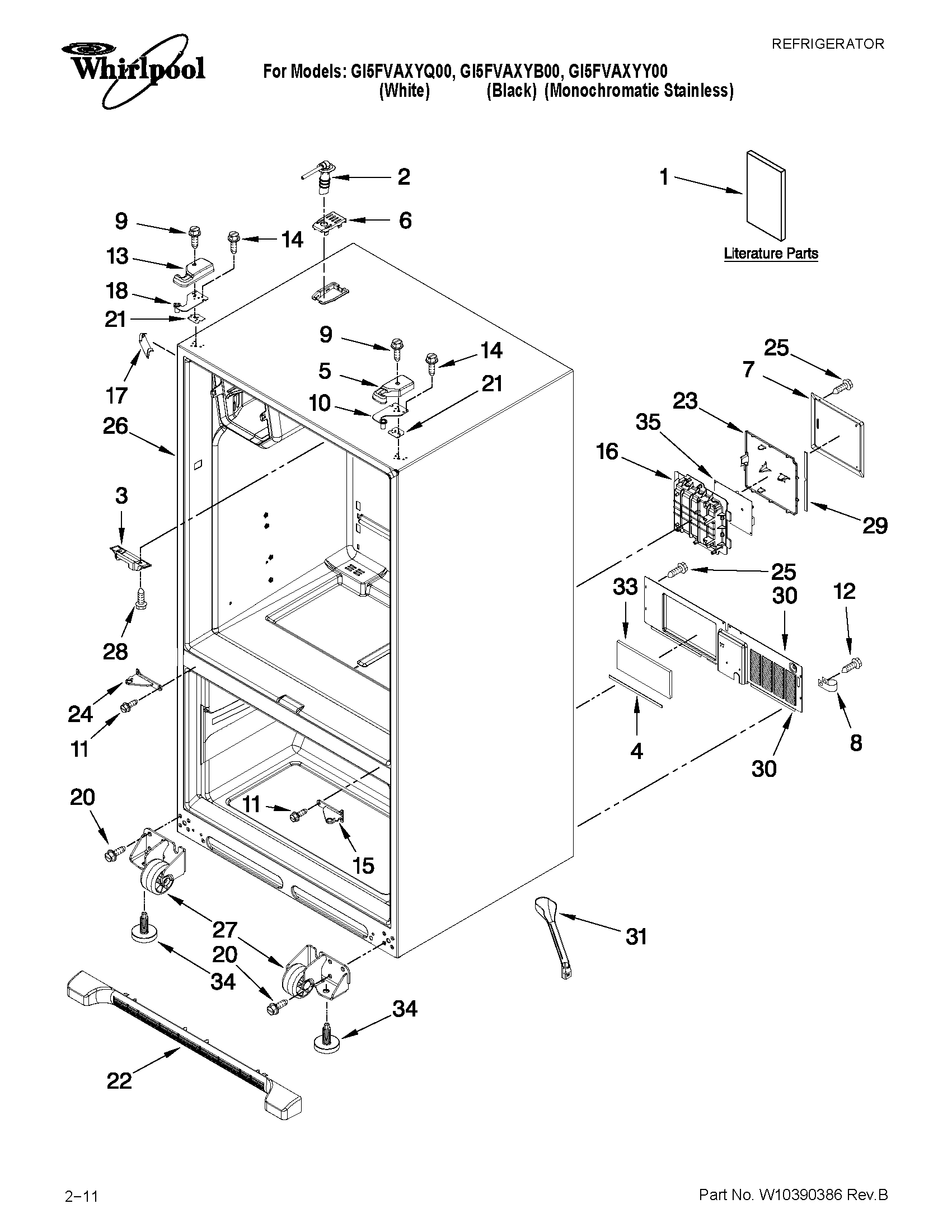 Whirlpool GI5FVAXYB00 cabinet parts diagram