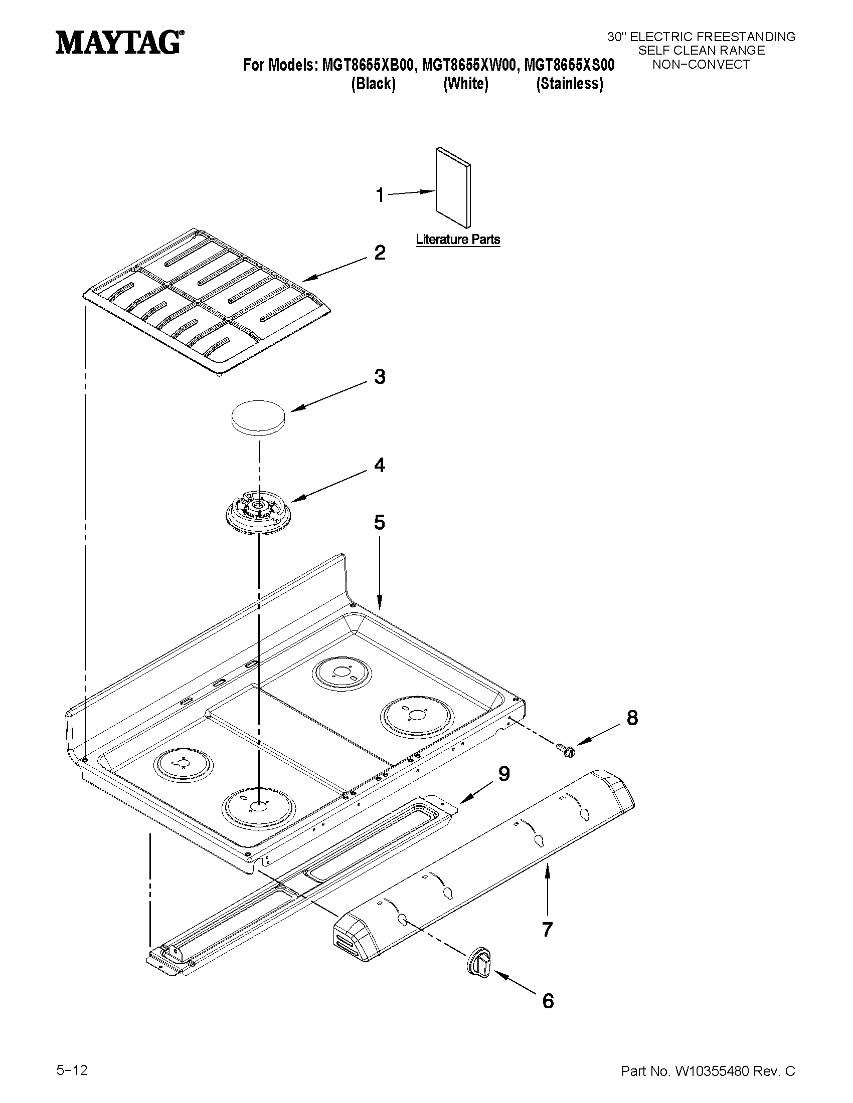 Maytag MGT8655XW00 cooktop parts diagram