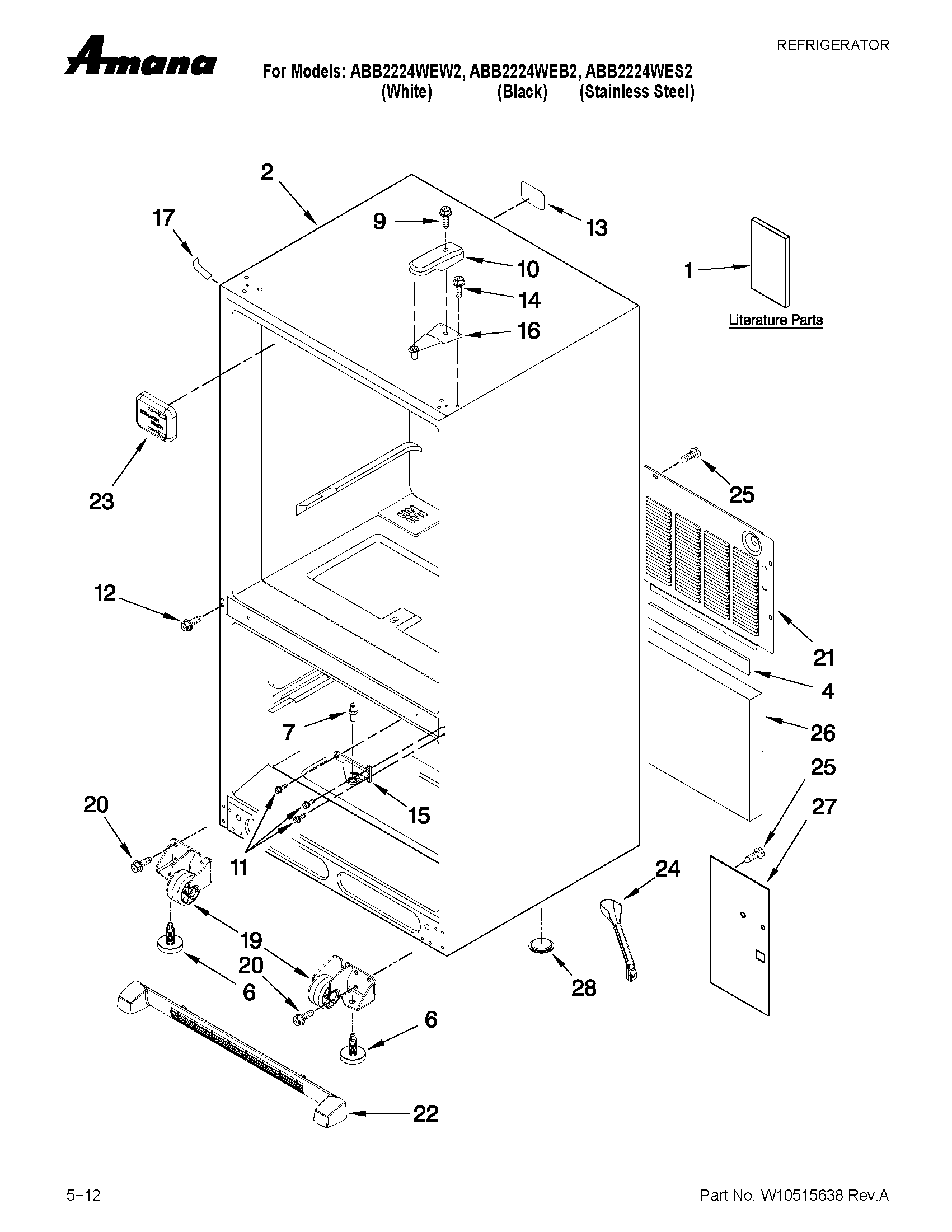 Amana ABB2224WEW2 cabinet parts diagram