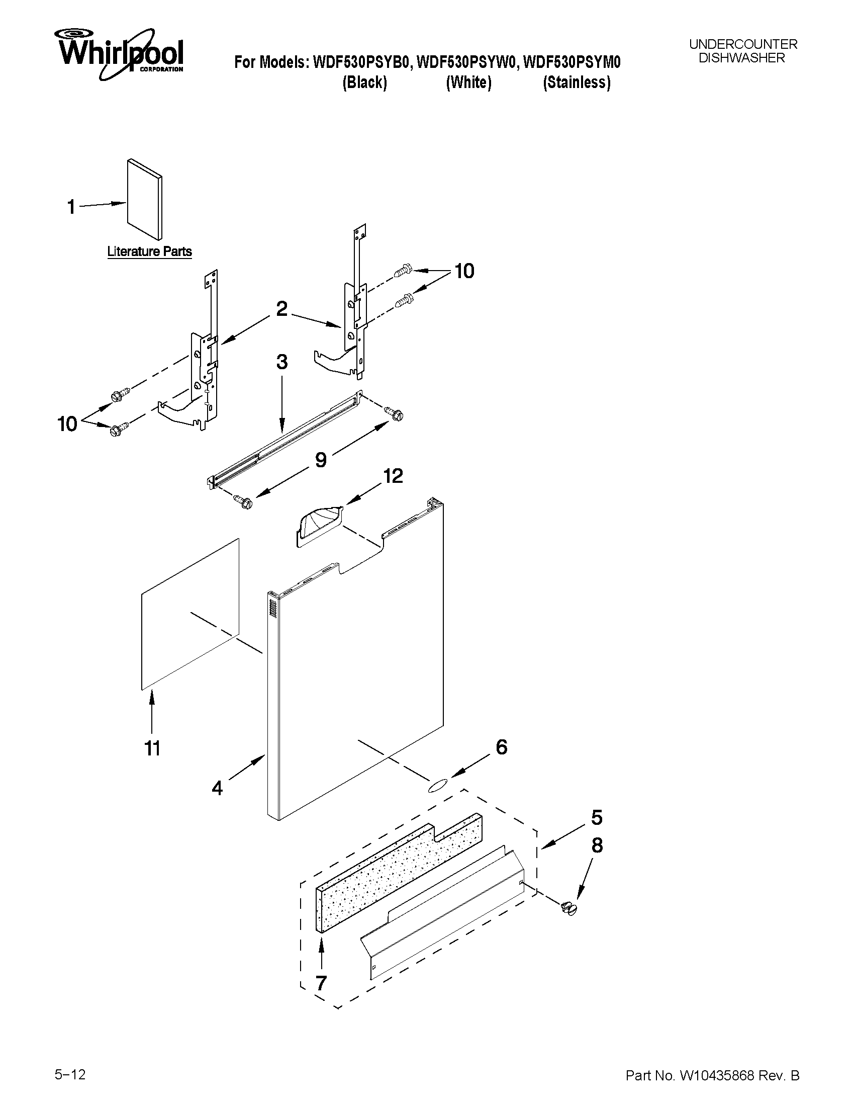Whirlpool WDF530PSYW0 door and panel parts diagram