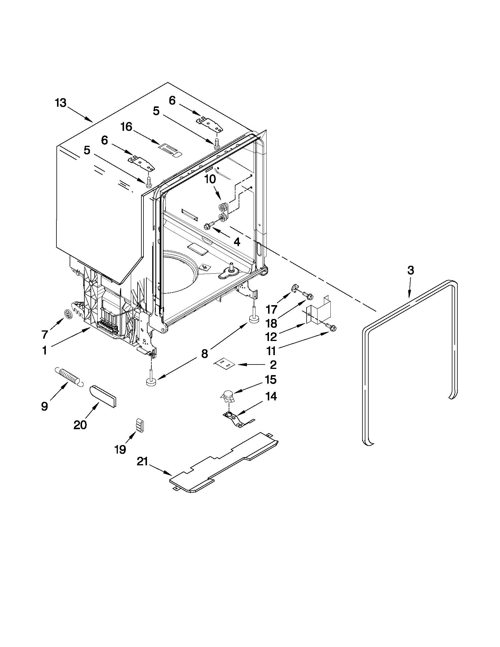 Whirlpool WDF530PSYW0 tub and frame parts diagram