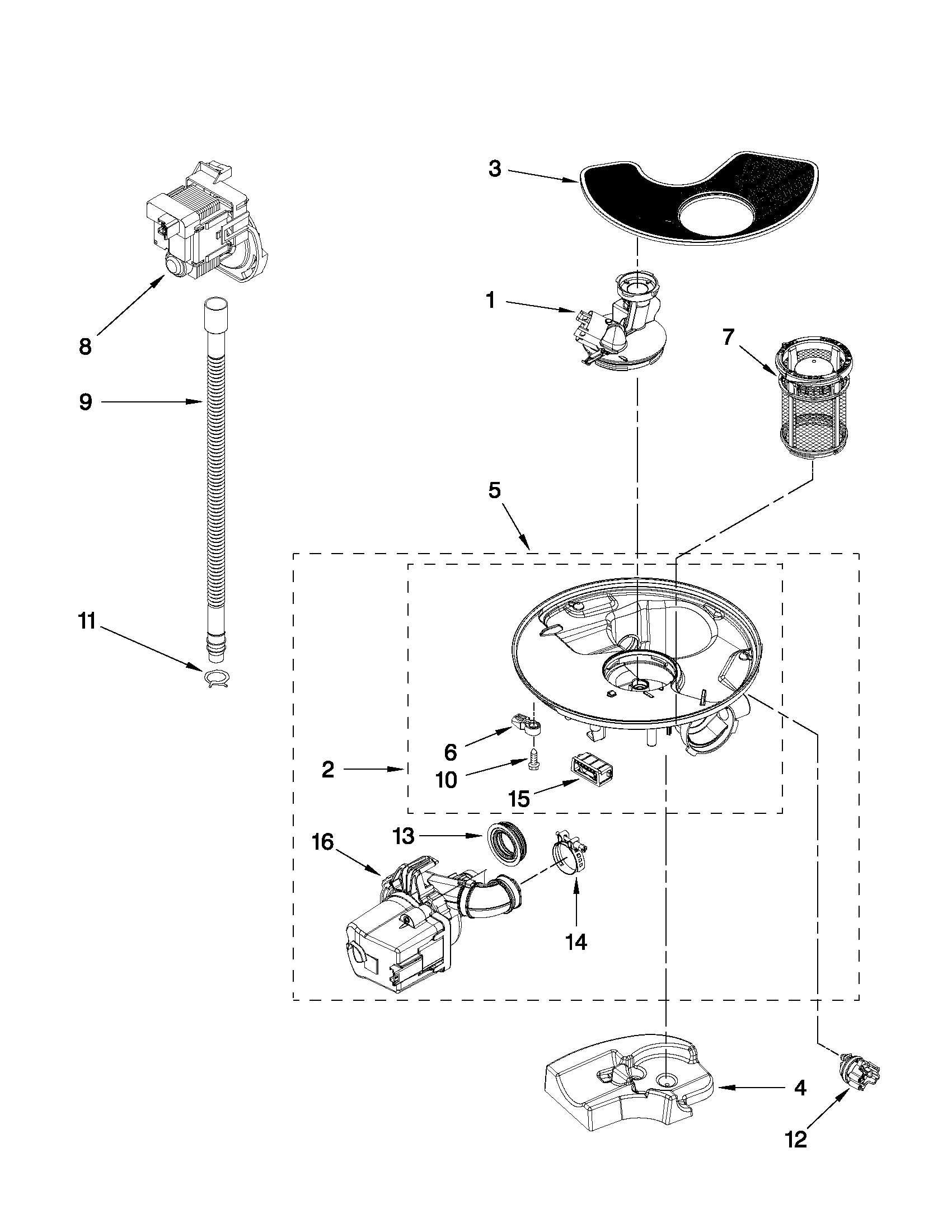 Whirlpool WDF530PSYW0 pump and motor parts diagram
