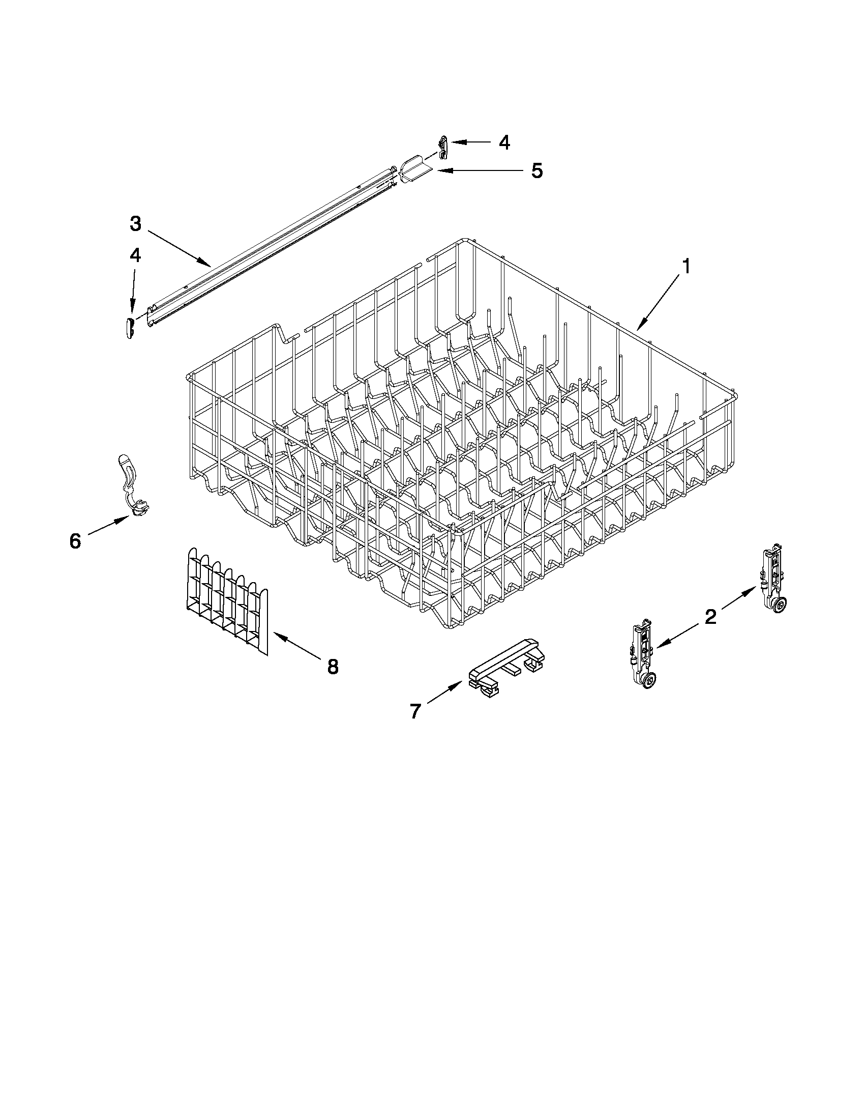 Whirlpool WDF530PSYW0 upper rack and track parts diagram