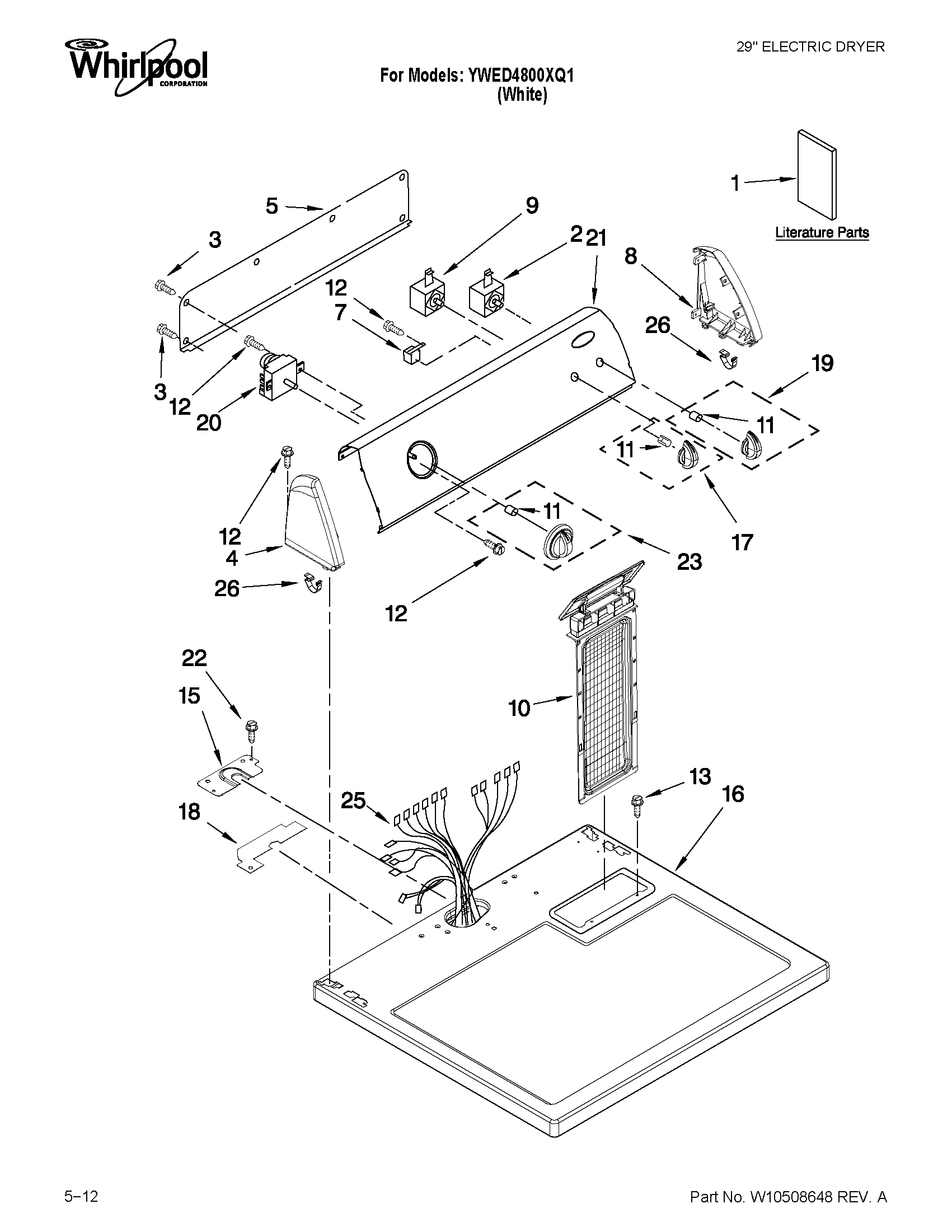 Whirlpool YWED4800XQ1 top and console parts diagram