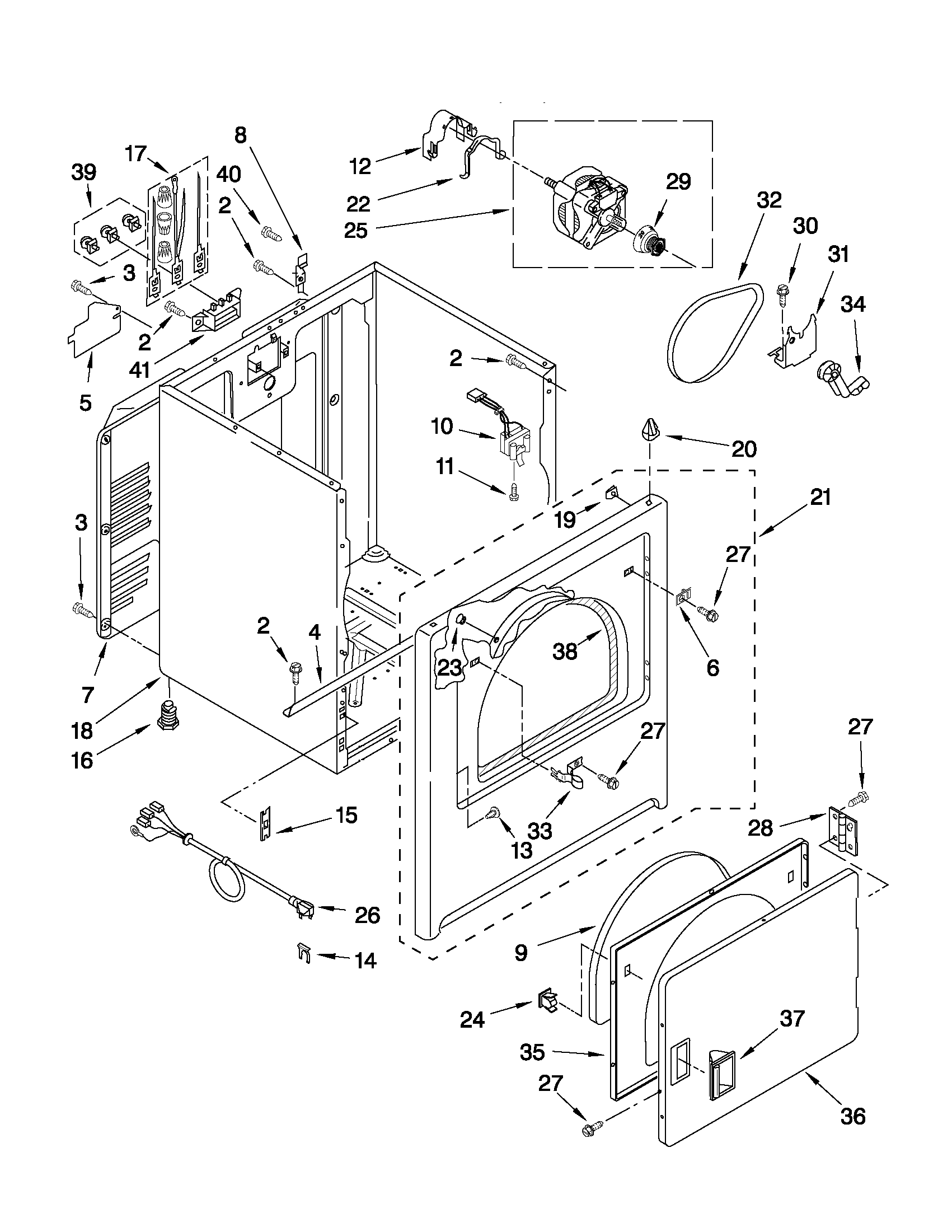 Whirlpool YWED4800XQ1 cabinet parts diagram
