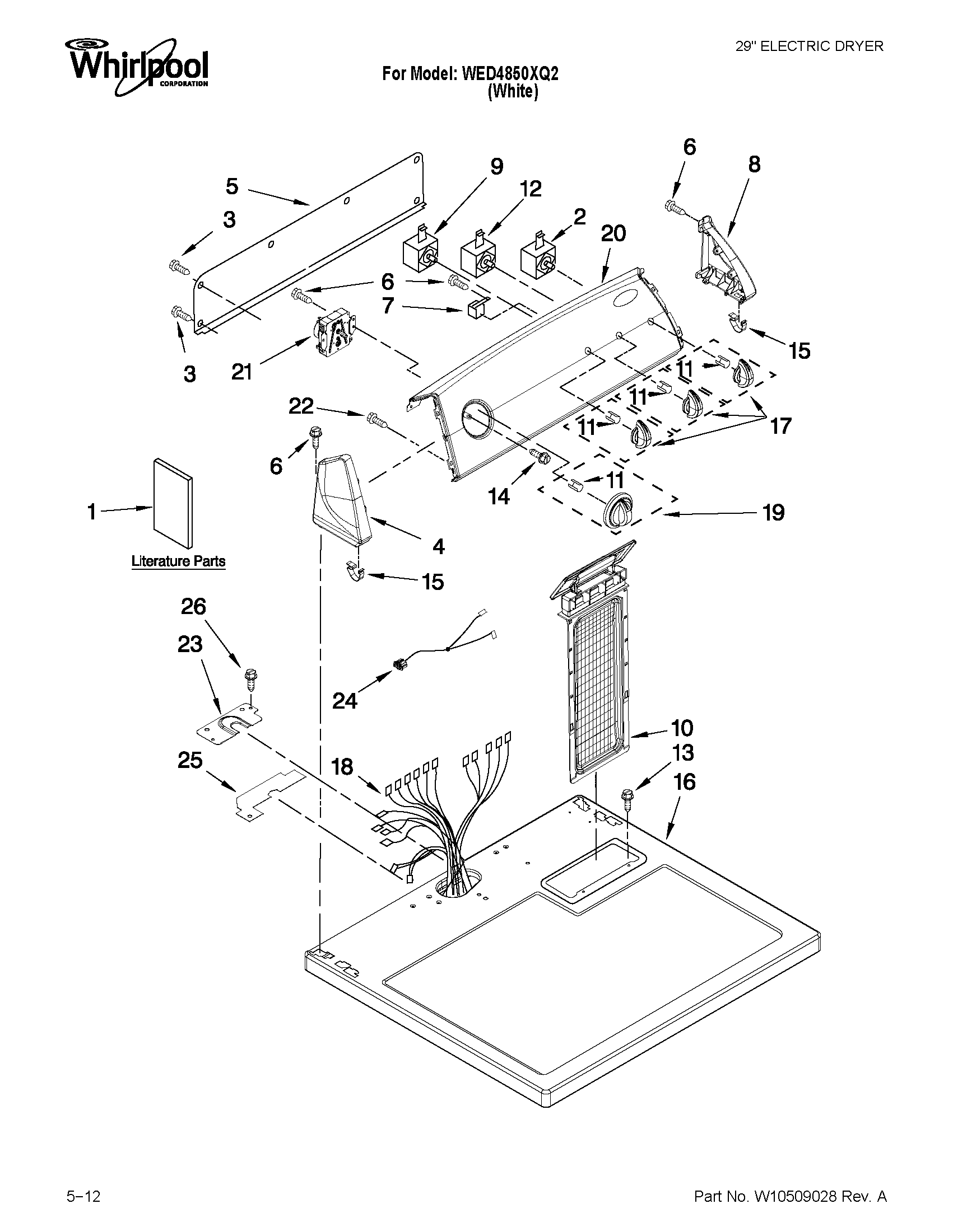 Whirlpool WED4850XQ2 top and console parts diagram