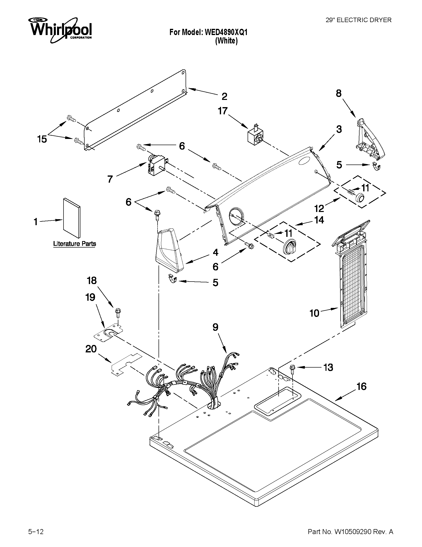 Whirlpool WED4890XQ1 top and console parts diagram